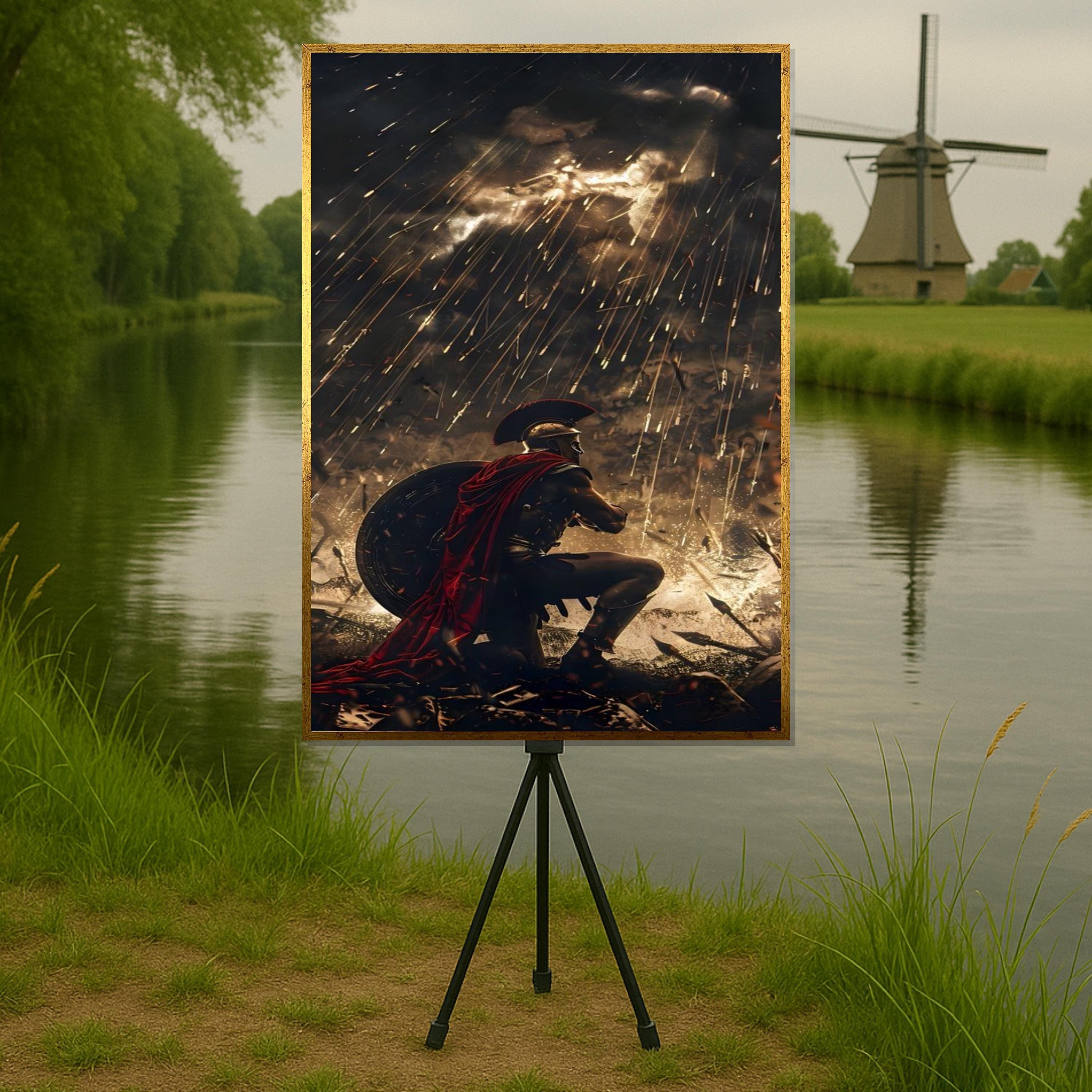 Gladiator Warrior Canvas, Epic Roman Soldier Art, Stormy Battle Scene Print, Ancient Fighter Wall Art, Ready to Hang Decor