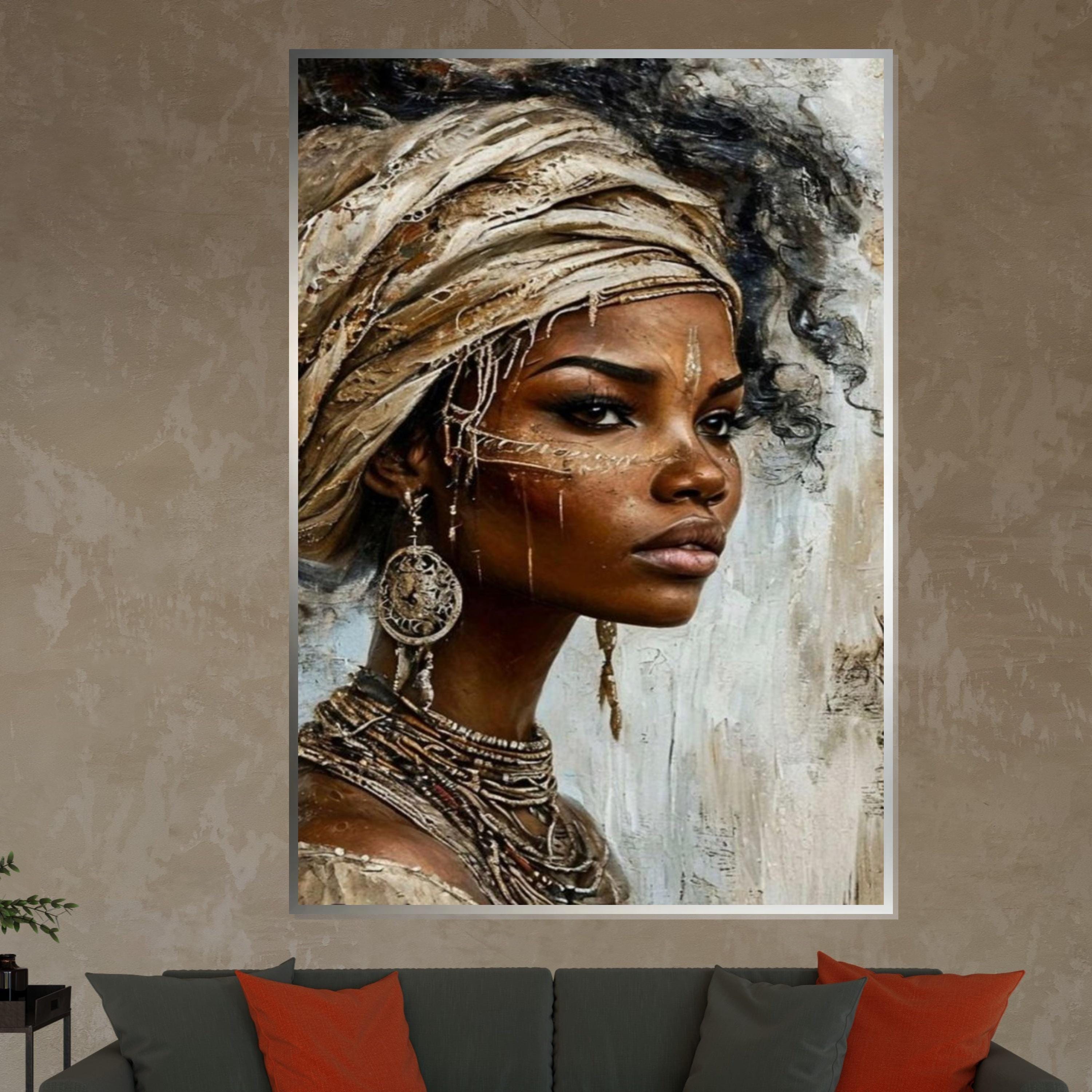 Tribal Elegance Canvas, African Beauty Wall Art, Ethnic Portrait Print, Wall Art Canvas Design, Ready To Hang Decoration