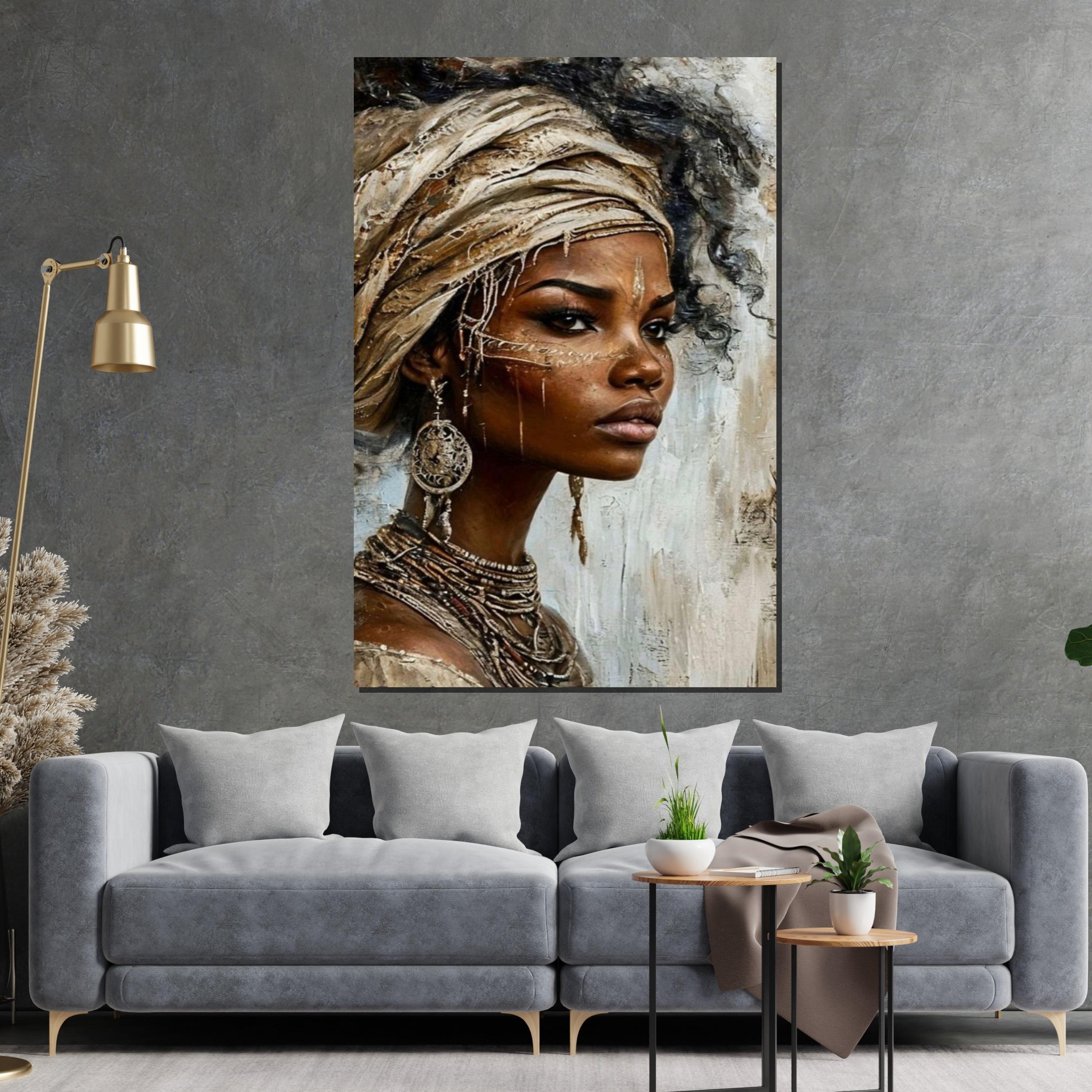 Tribal Elegance Canvas, African Beauty Wall Art, Ethnic Portrait Print, Wall Art Canvas Design, Ready To Hang Decoration