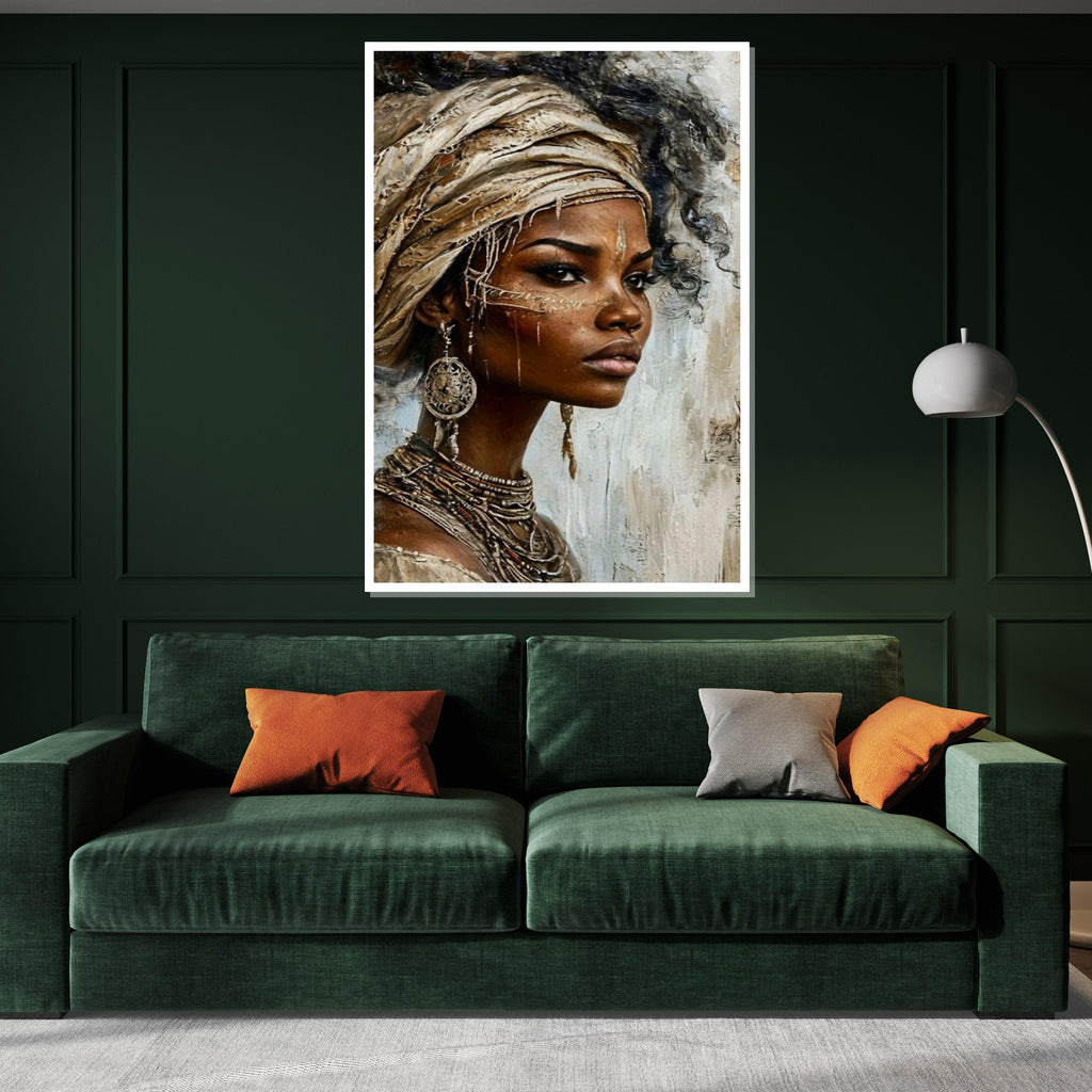 Tribal Elegance Canvas, African Beauty Wall Art, Ethnic Portrait Print, Wall Art Canvas Design, Ready To Hang Decoration