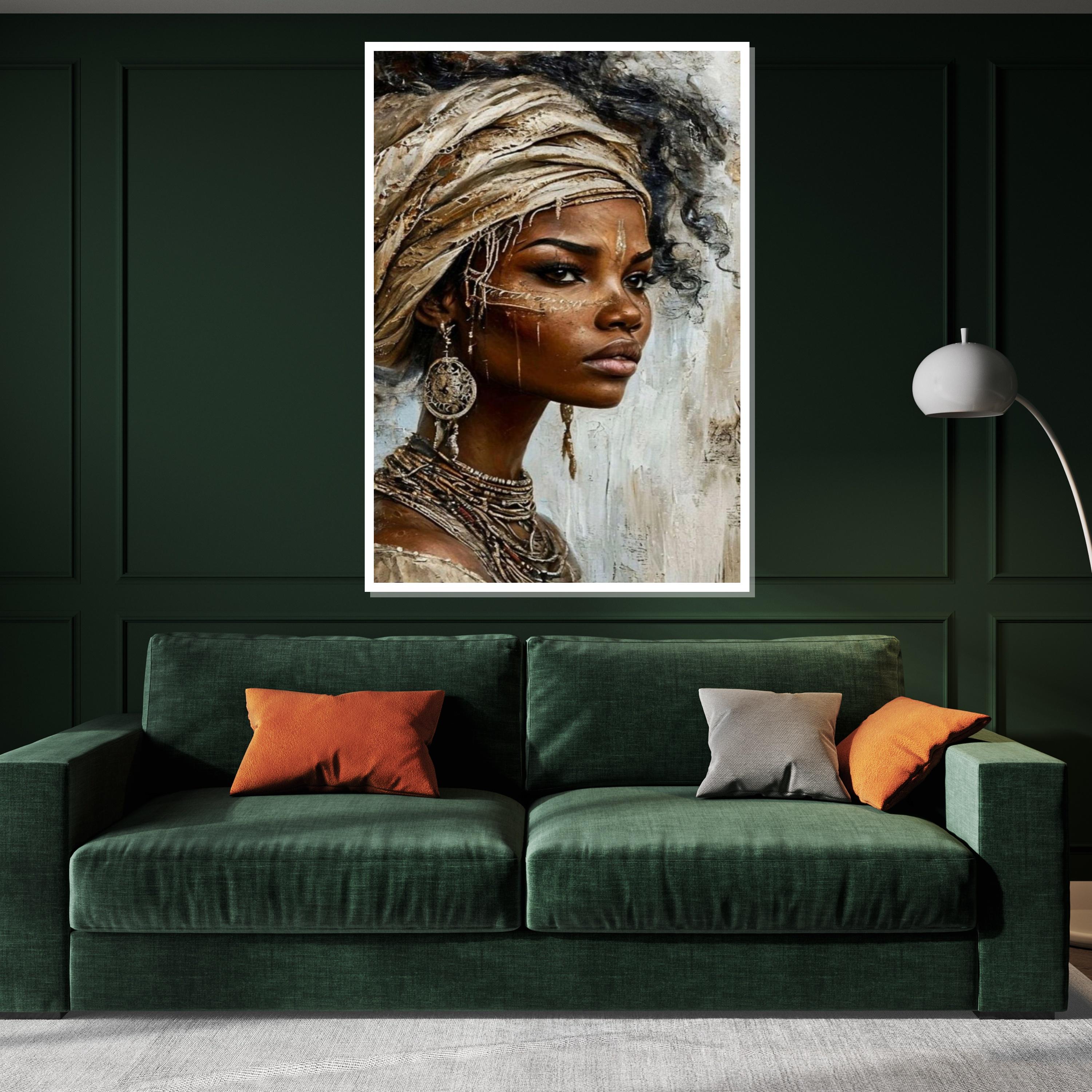 Tribal Elegance Canvas, African Beauty Wall Art, Ethnic Portrait Print, Wall Art Canvas Design, Ready To Hang Decoration