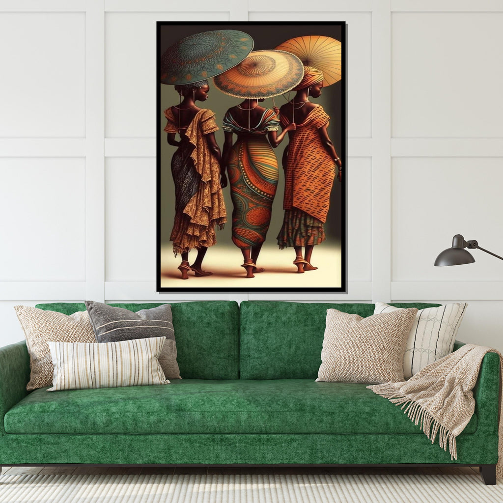 African Elegance Canvas, Umbrella Women Art, Cultural Wall Art, Vibrant Print, Canvas Design, Ready To Hang Home Decoration