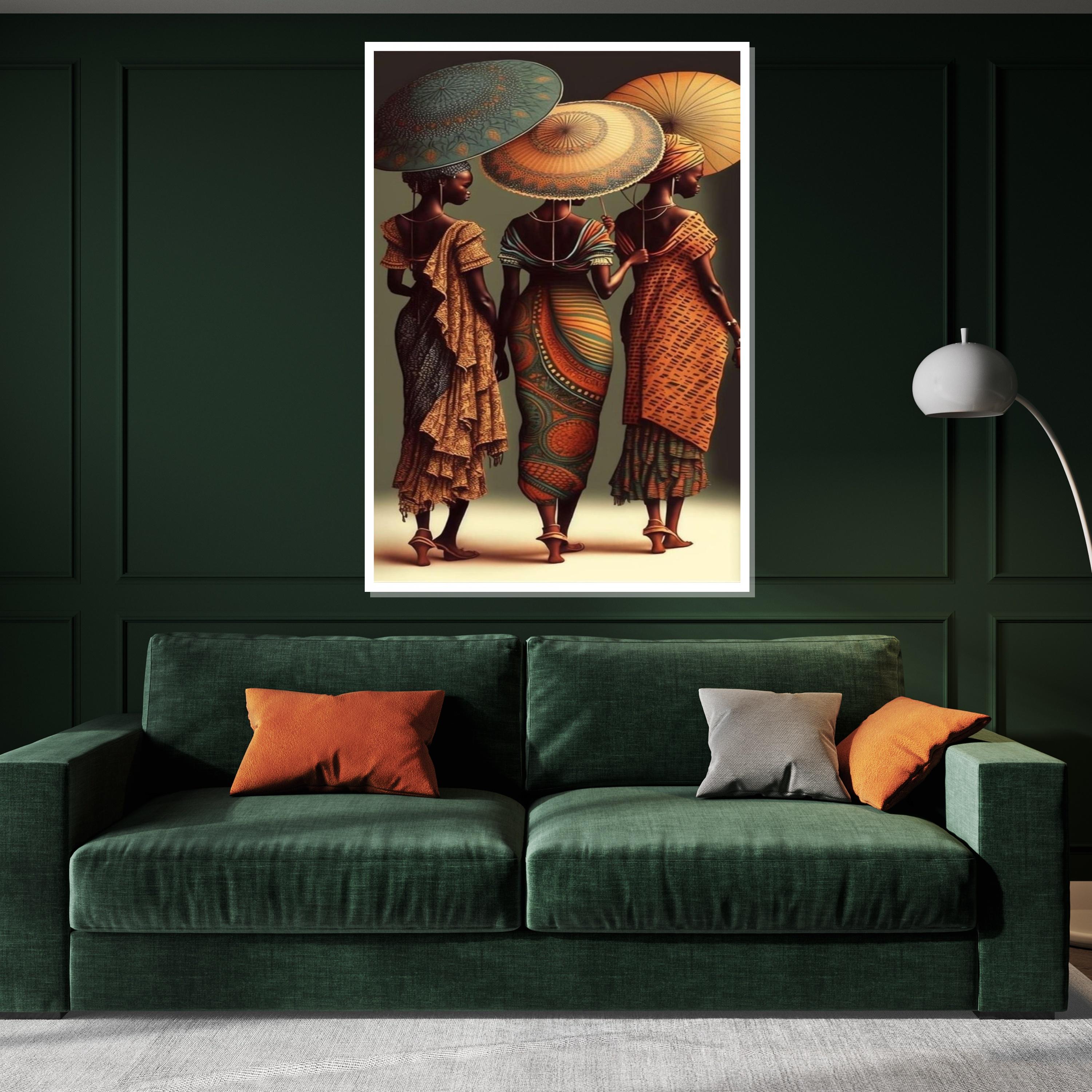 African Elegance Canvas, Umbrella Women Art, Cultural Wall Art, Vibrant Print, Canvas Design, Ready To Hang Home Decoration
