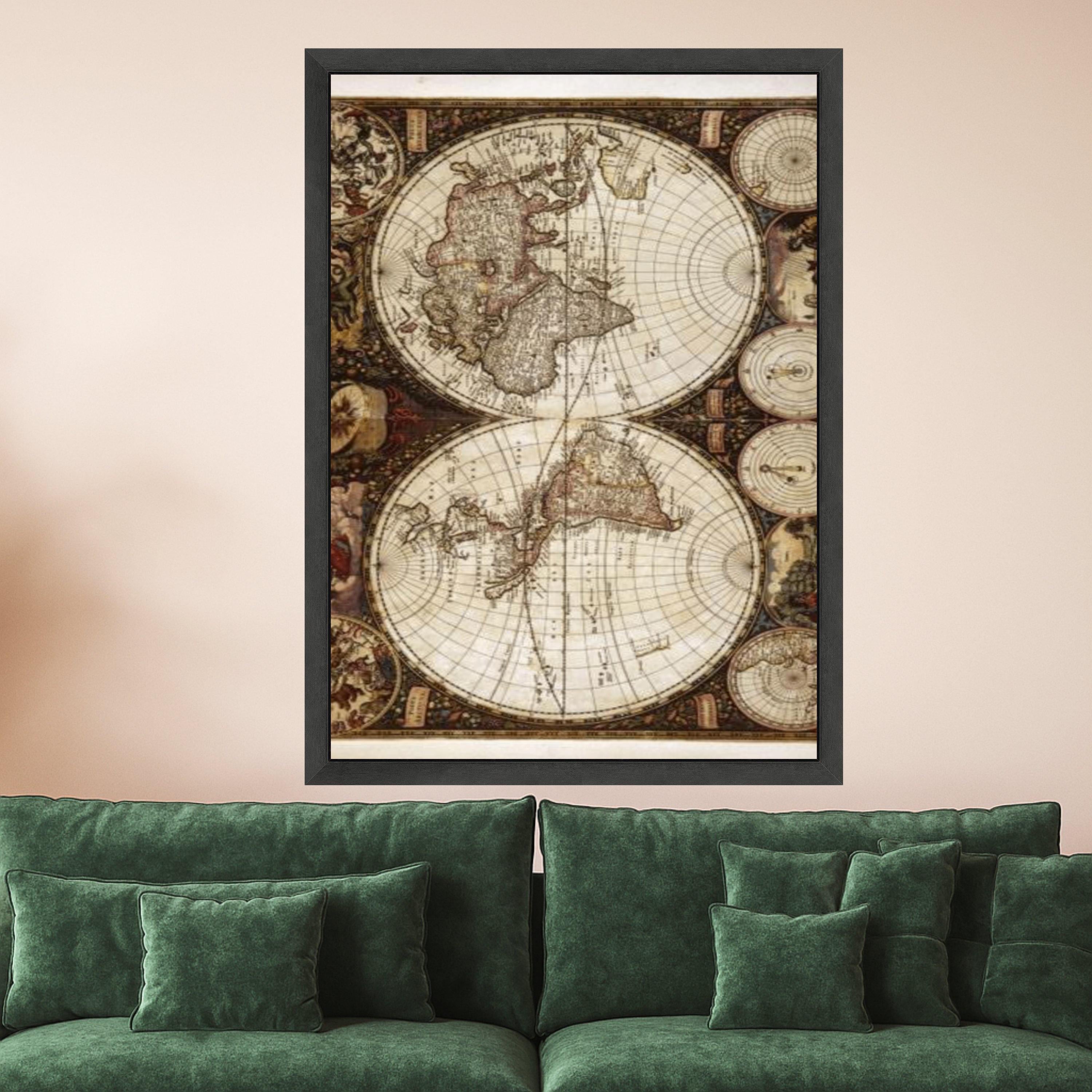Vintage Antique World Map Canvas, Old Globe Wall Art, Historical Nautical Map Print, Retro Earth Cartography Canvas, Home Ready To Hang,