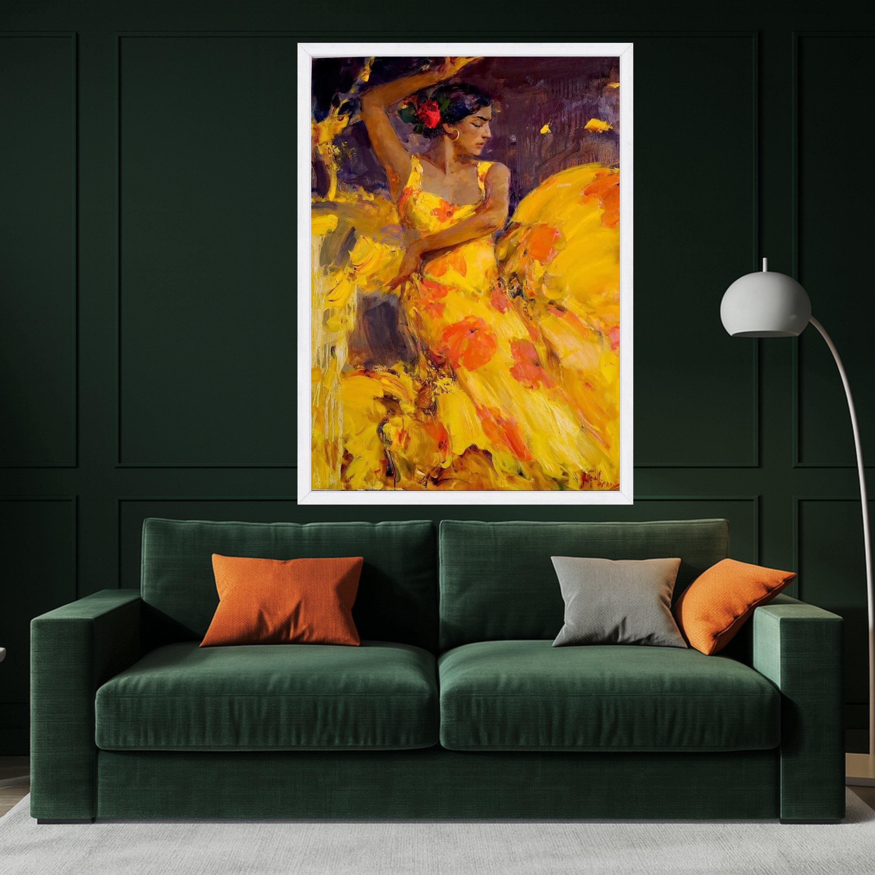 Flamenco Dancer Canvas, Vibrant Yellow Dress, Spanish Dance Art, Expressive Woman Portrait, Bold Color Wall Art, Ready to Ready To Hang,