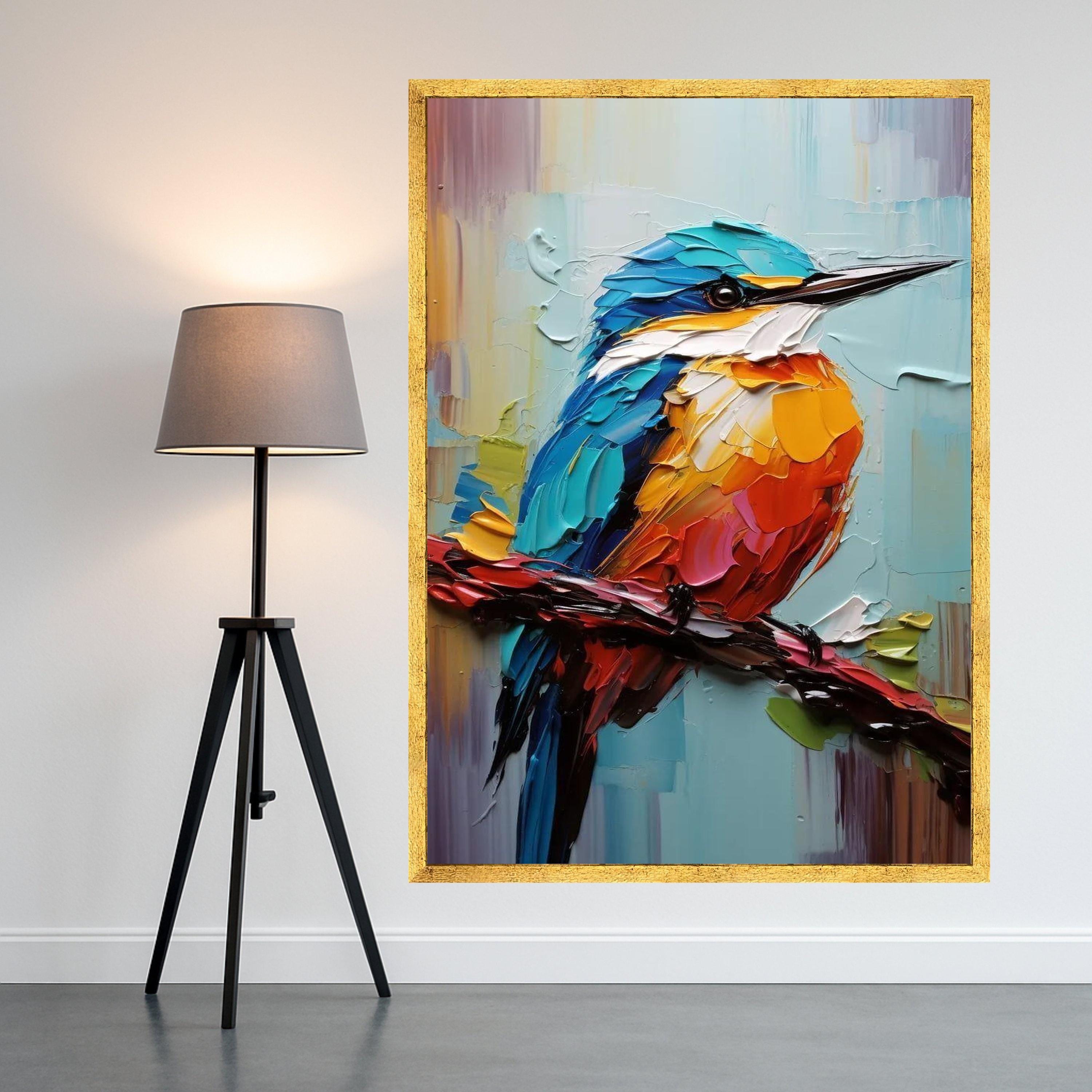 Vibrant Kingfisher Bird Canvas Art, Palette Knife Painting, Colorful Wildlife Wall Decor, Modern Nature Canvas, Ready to Hang Ready To Hang,