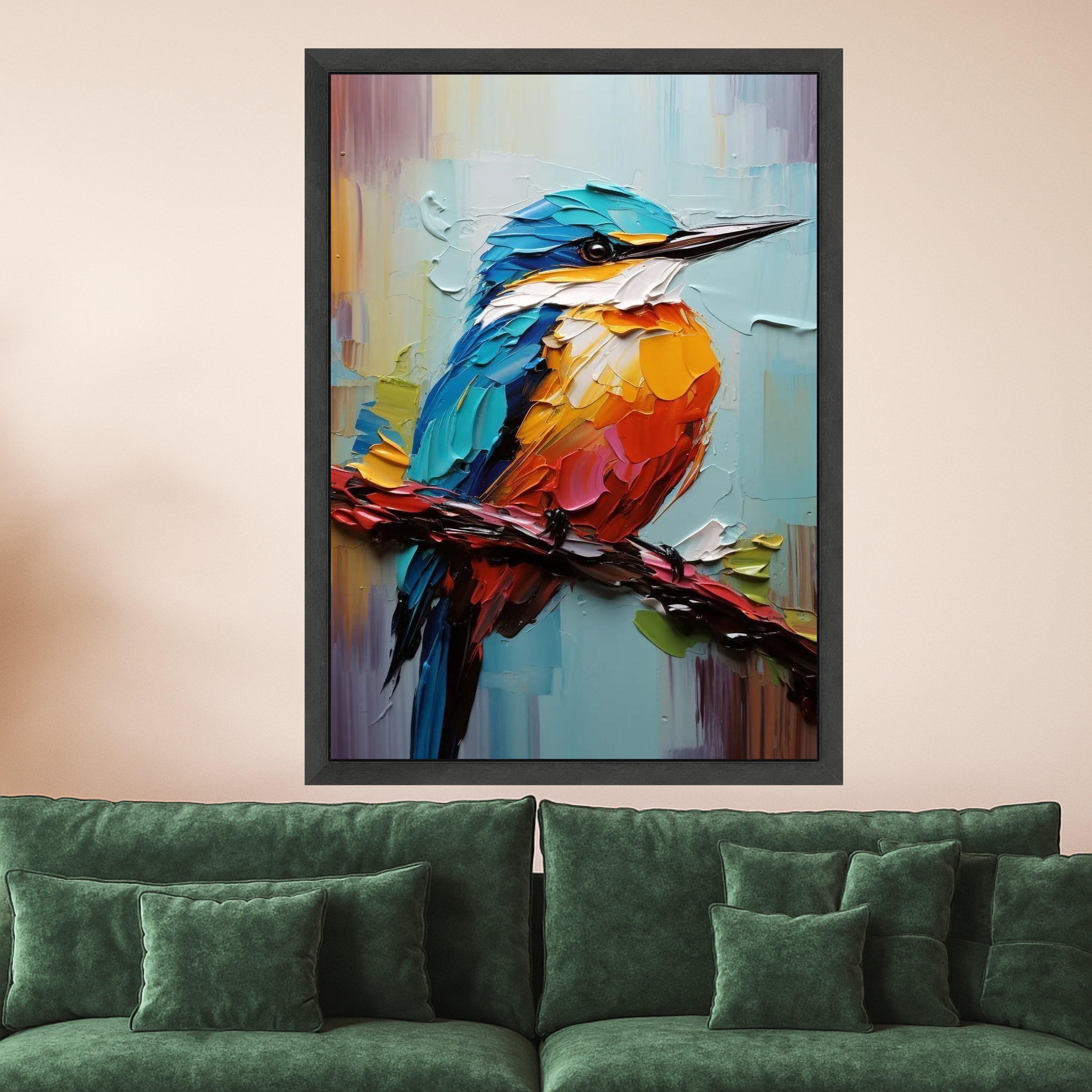 Vibrant Kingfisher Bird Canvas Art, Palette Knife Painting, Colorful Wildlife Wall Decor, Modern Nature Canvas, Ready to Hang Ready To Hang,
