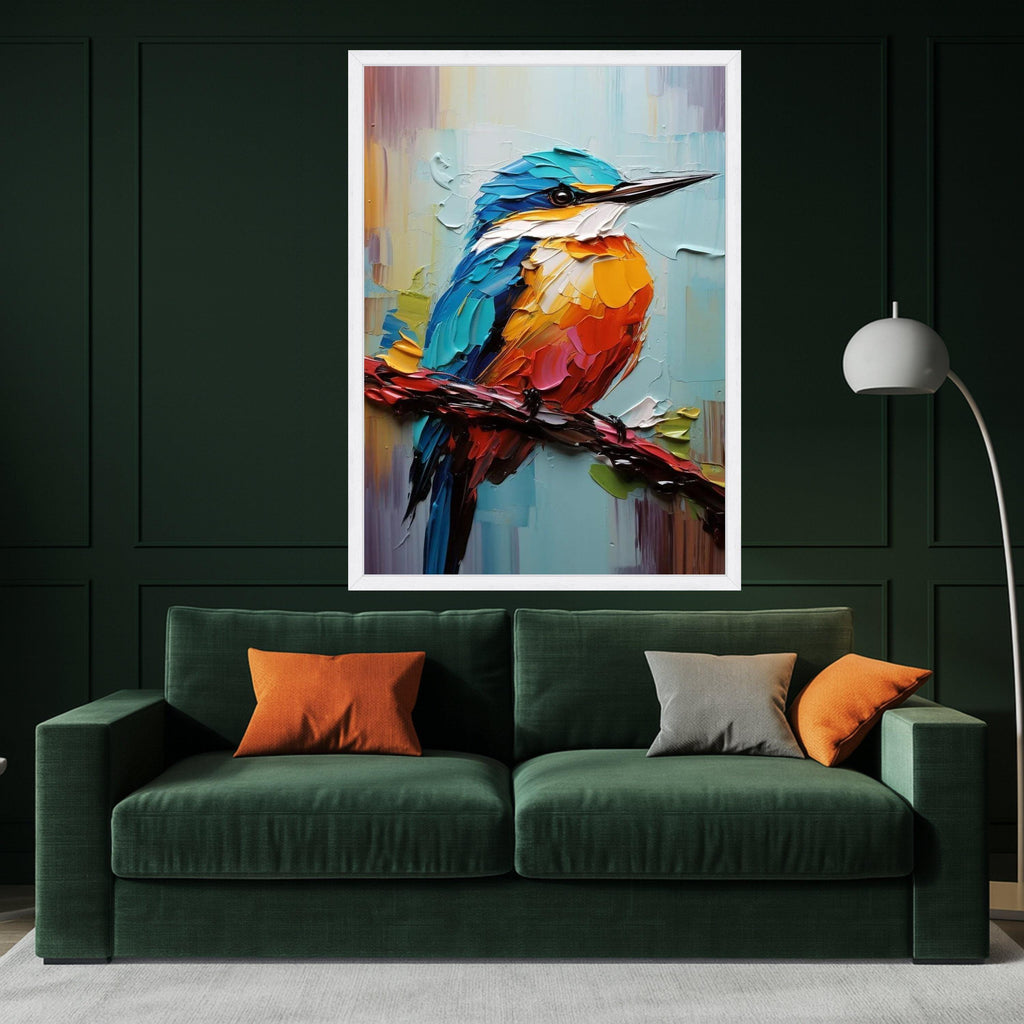 Vibrant Kingfisher Bird Canvas Art, Palette Knife Painting, Colorful Wildlife Wall Decor, Modern Nature Canvas, Ready to Hang Ready To Hang,
