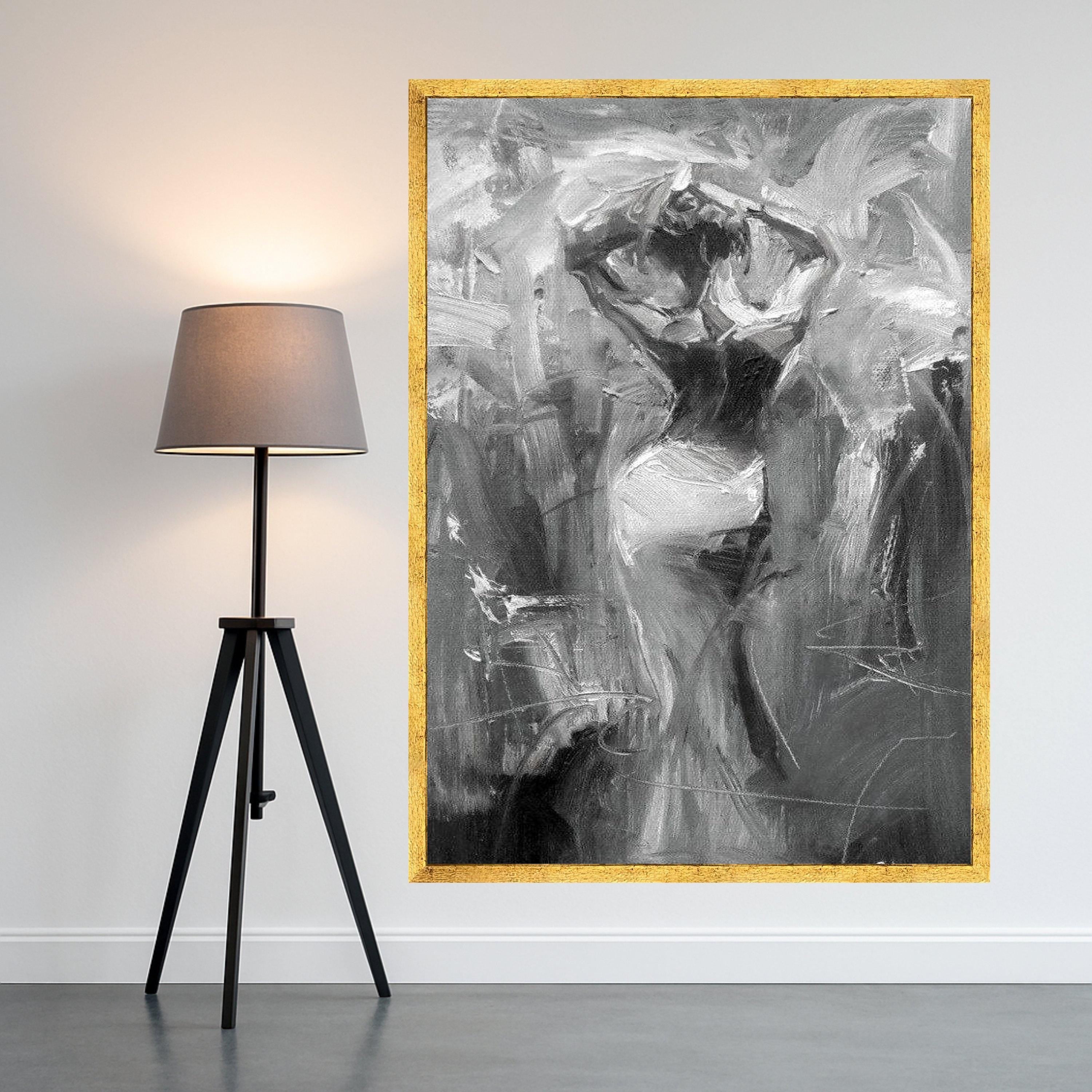 Abstract Woman Silhouette Canvas, Monochrome Figure Art, Modern Expressionist Wall Decor, Black and White Canvas Painting, Ready To Hang,