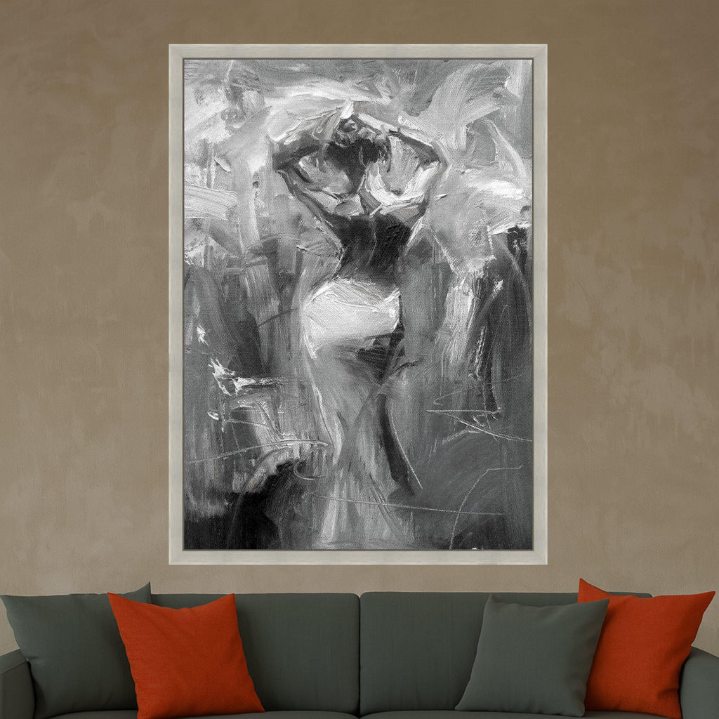 Abstract Woman Silhouette Canvas, Monochrome Figure Art, Modern Expressionist Wall Decor, Black and White Canvas Painting, Ready To Hang,