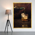 Whiskey Pouring Canvas Wall Art, Drink with Ice Cubes Painting, Bar Home Decor, Realistic Alcohol Beverage Canvas, Modern Ready To Hang