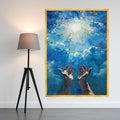 Reaching Hands to Light, Spiritual Canvas Wall Art, Blue Sky Rays, Inspirational Home Decoration, Abstract Spiritual Art Ready To Hang