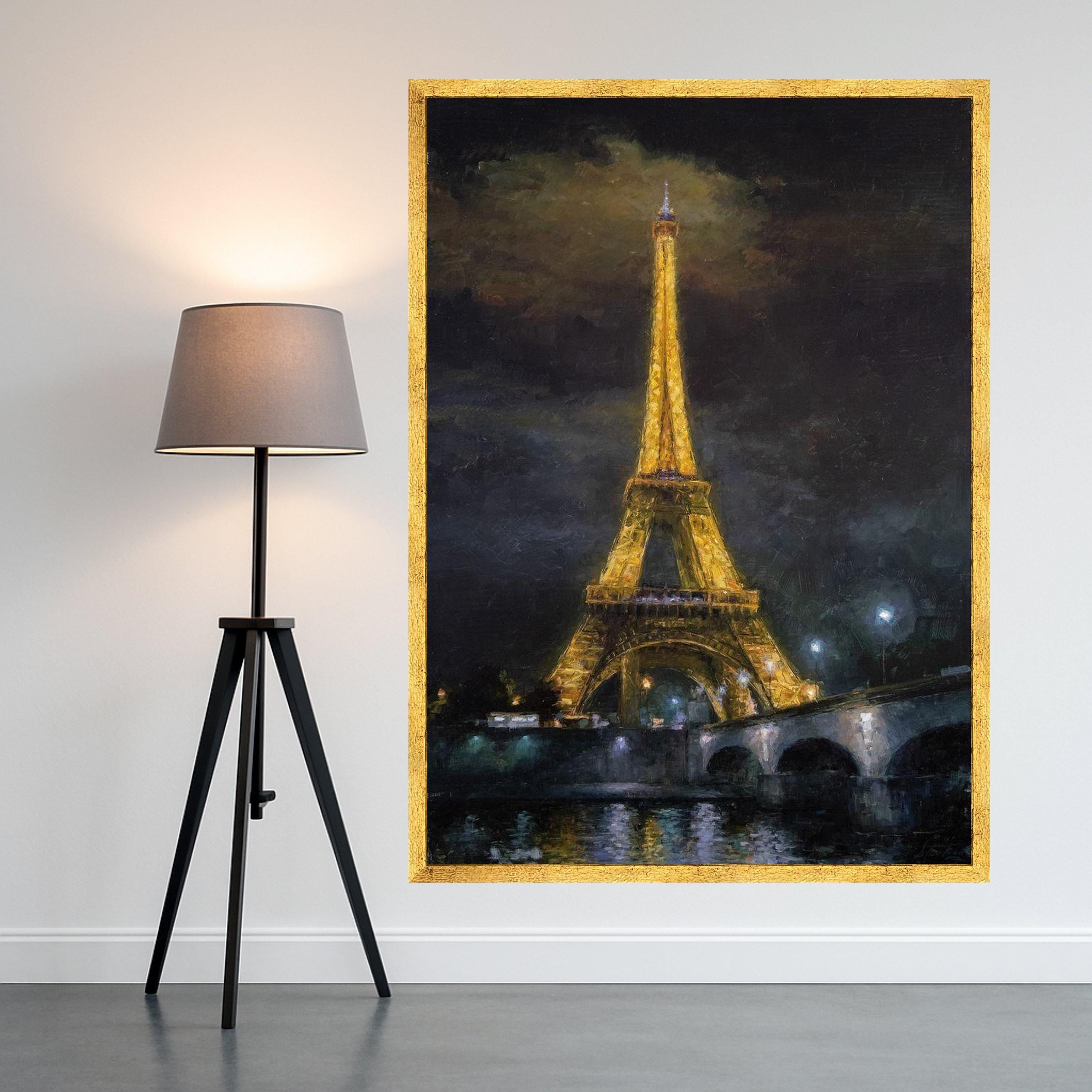 Illuminated Eiffel Tower Canvas, Paris Night Scene Wall Art, Iconic Landmark Painting, Cityscape Canvas Decor, Romantic Home Ready To Hang,
