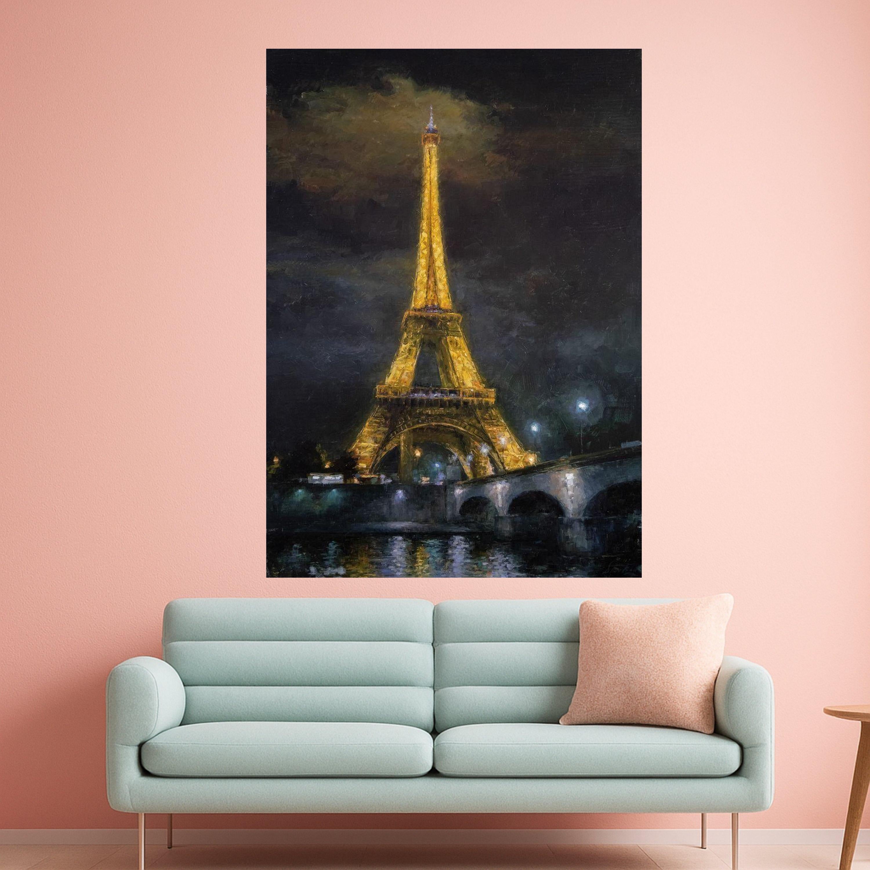 Illuminated Eiffel Tower Canvas, Paris Night Scene Wall Art, Iconic Landmark Painting, Cityscape Canvas Decor, Romantic Home Ready To Hang,