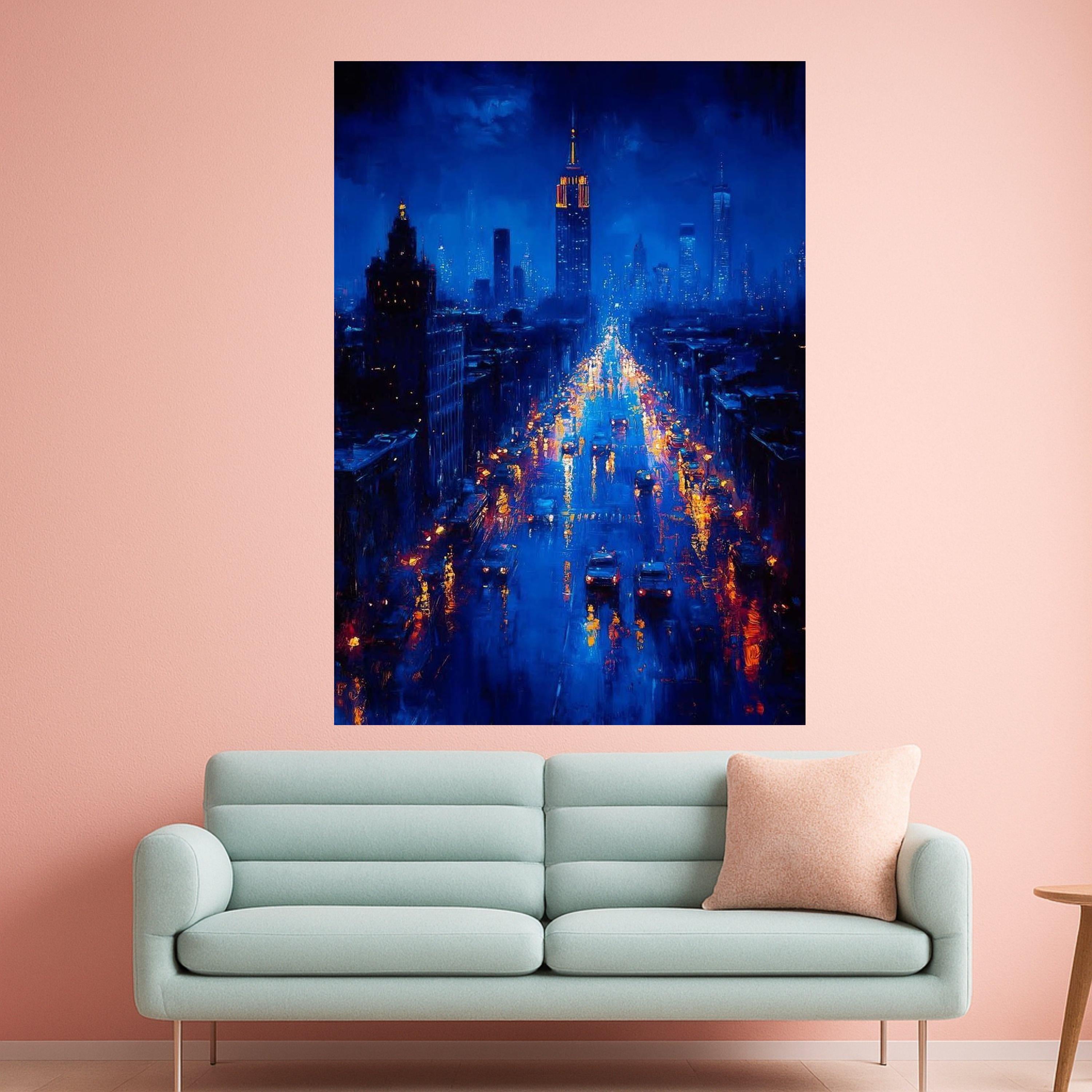 New York Canvas Print – Night City Wall Art, Urban Wall Decor, Ready to Hang Modern Wall Decoration