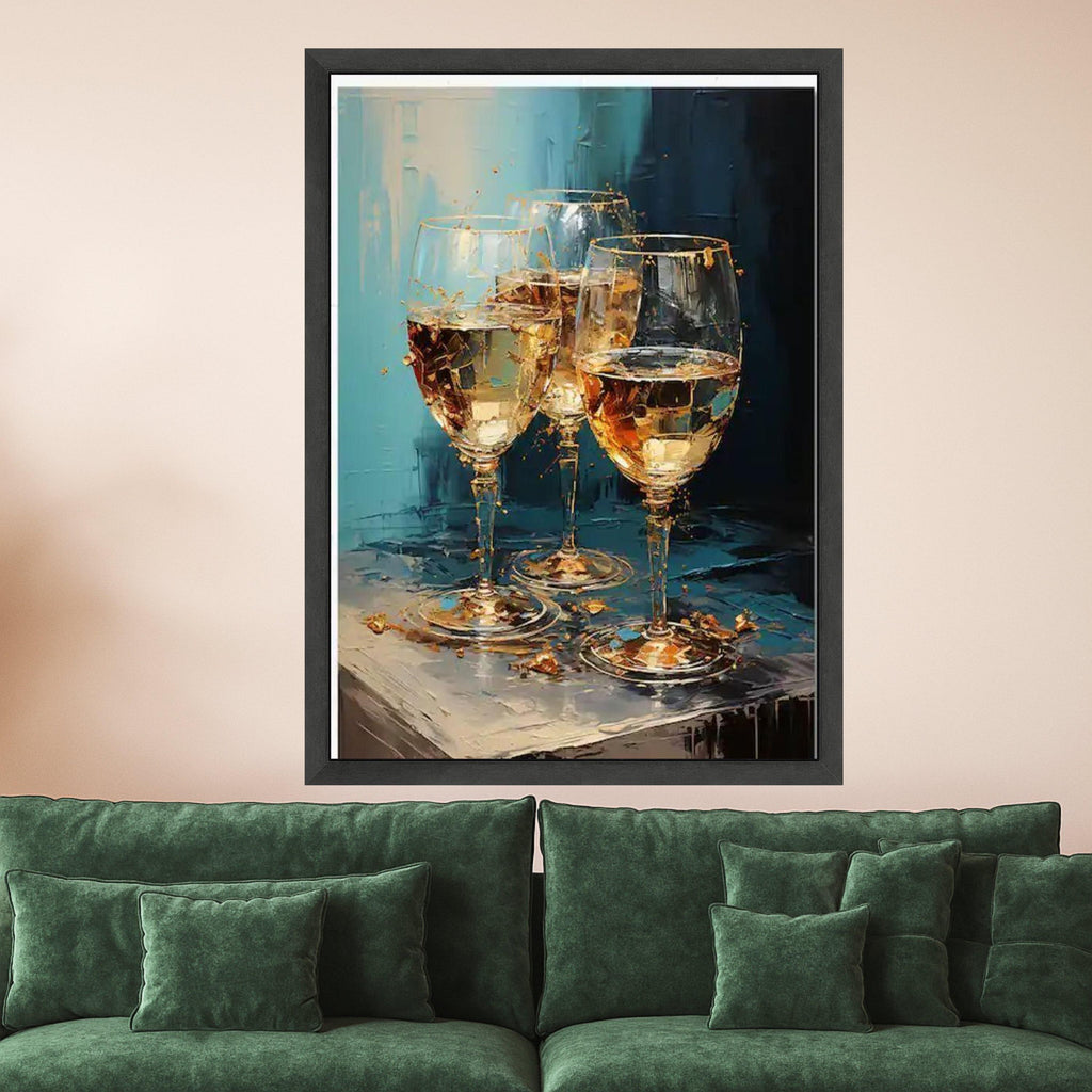 Elegant Wine Glasses Canvas Wall Art, Modern Abstract Painting, Golden Drink Still Life, Contemporary Home Decor, Ready to Ready To Hang,