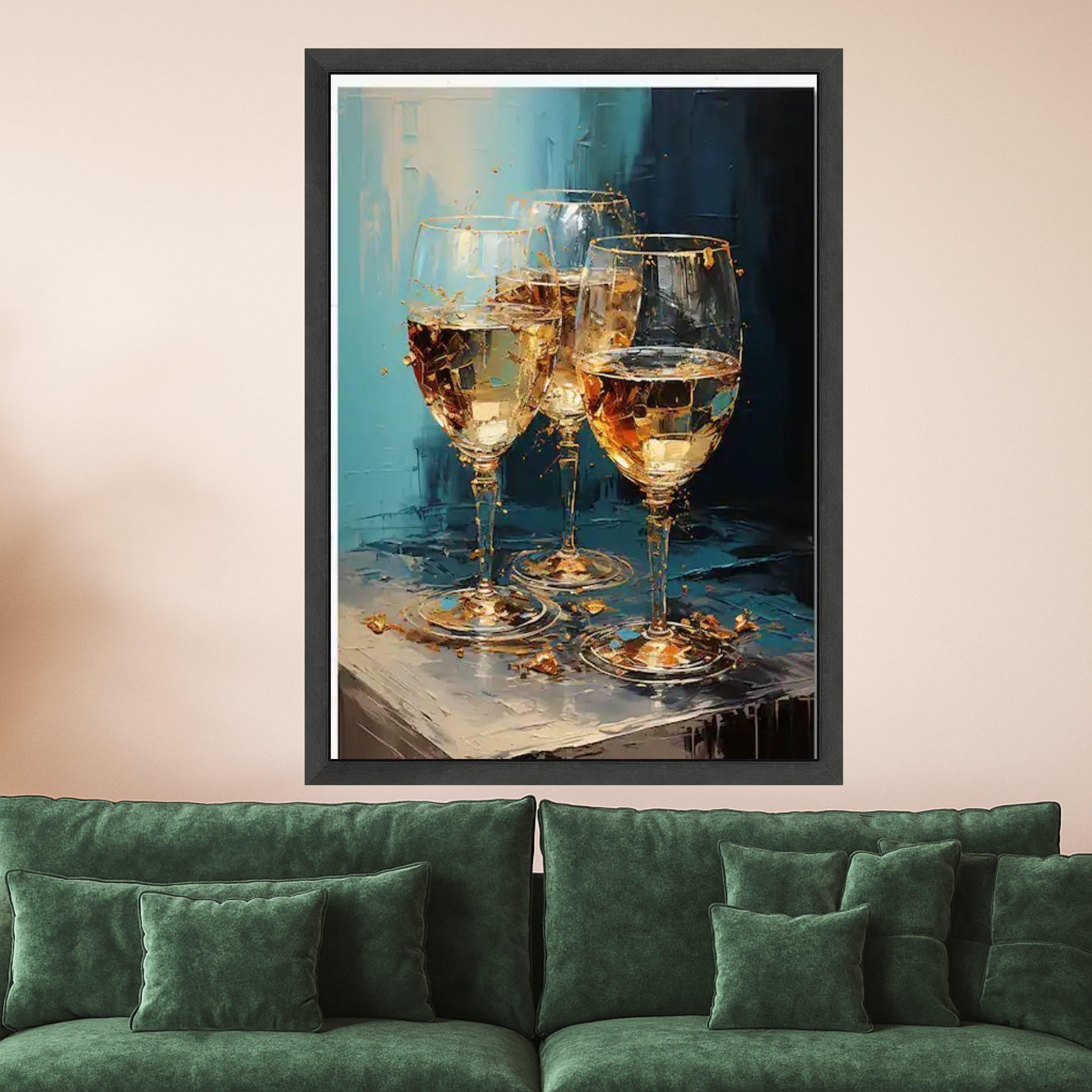Elegant Wine Glasses Canvas Wall Art, Modern Abstract Painting, Golden Drink Still Life, Contemporary Home Decor, Ready to Ready To Hang,