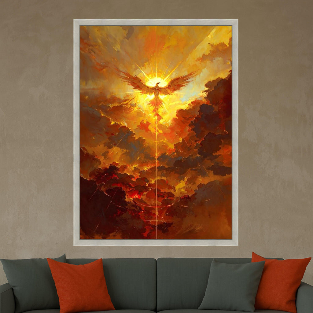Phoenix Canvas Print – Fiery Wall Art, Inspirational Wall Decor, Ready to Hang Mythical Wall Decoration