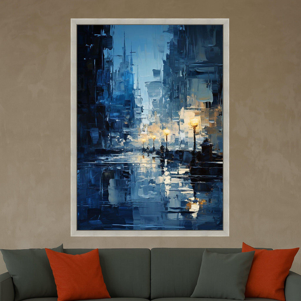 Cityscape Canvas Print – Urban Night Wall Art, Moody Wall Decor, Ready to Hang Modern Wall Decoration