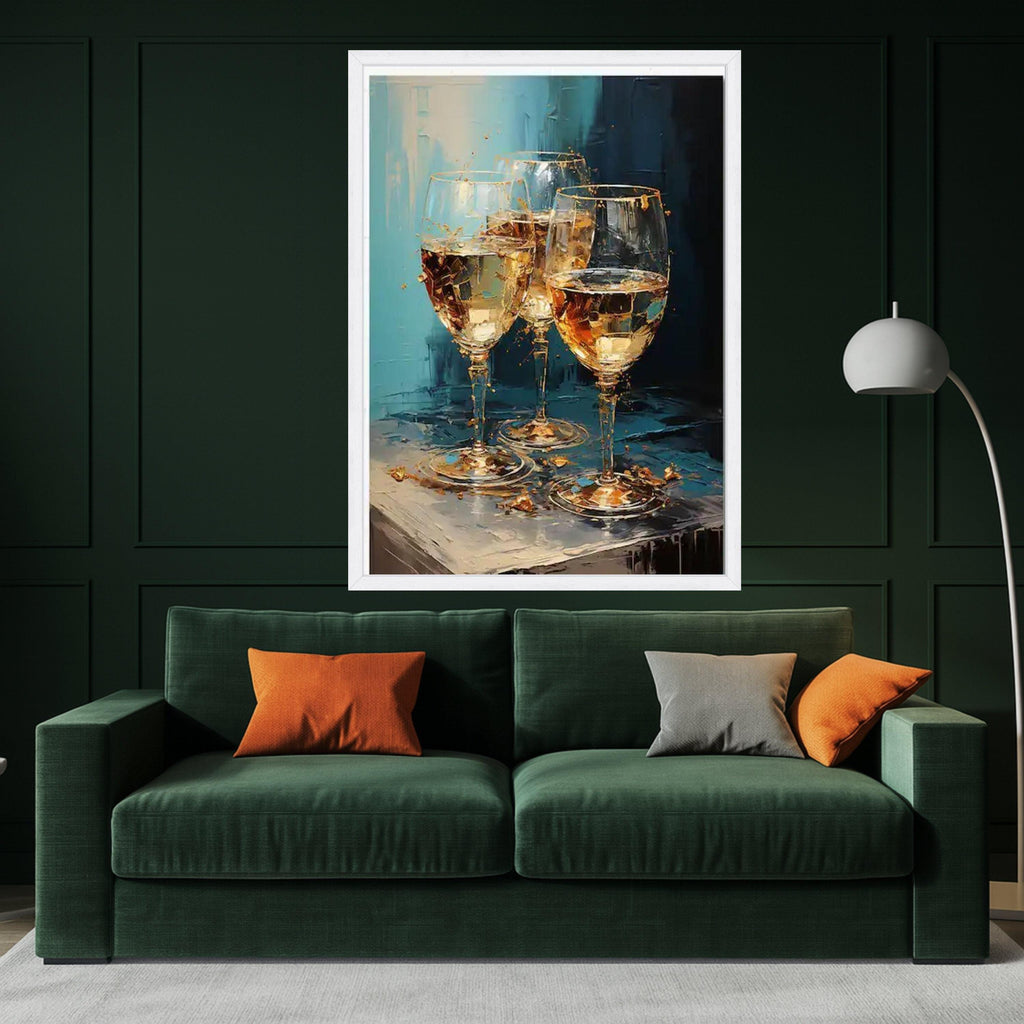 Elegant Wine Glasses Canvas Wall Art, Modern Abstract Painting, Golden Drink Still Life, Contemporary Home Decor, Ready to Ready To Hang,