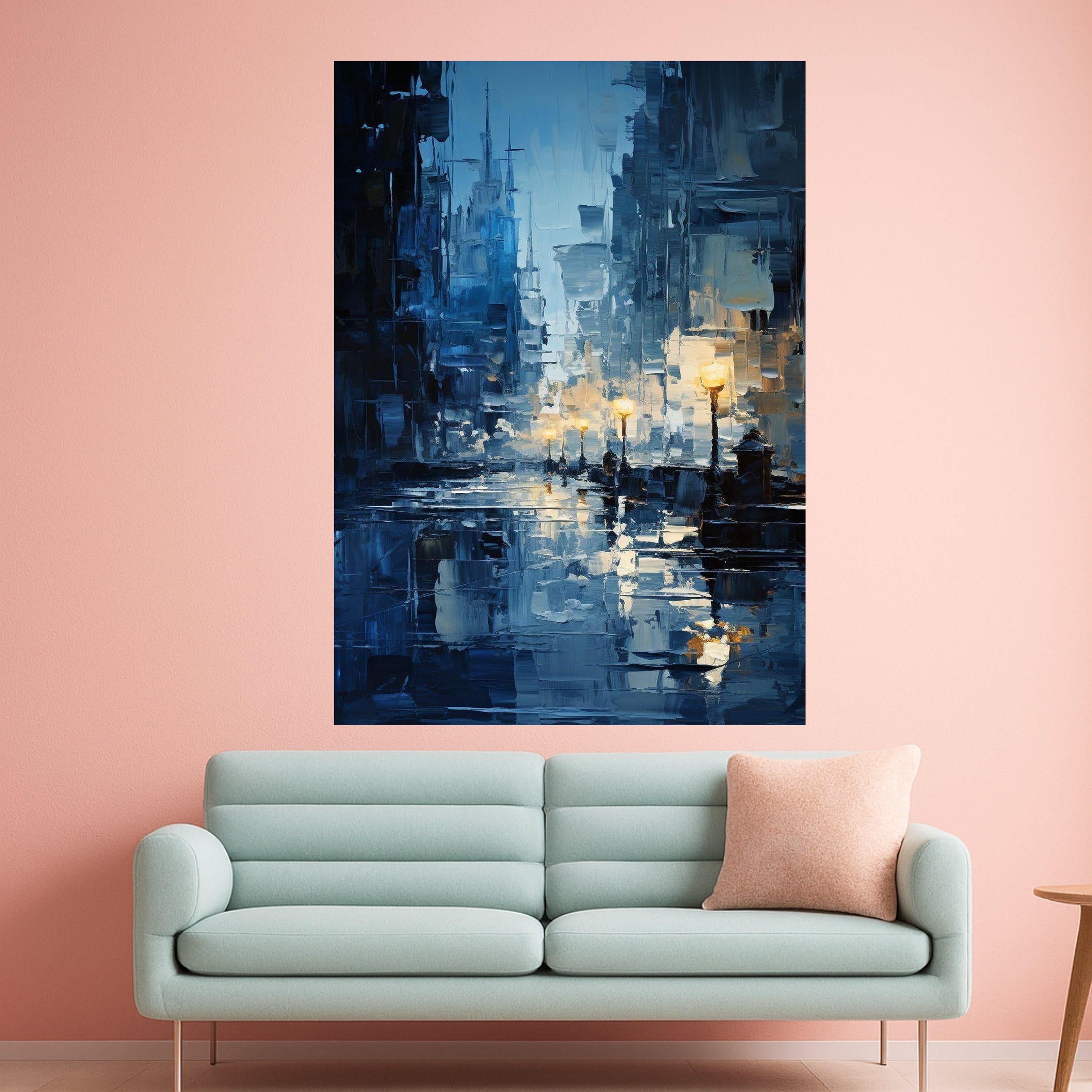 Cityscape Canvas Print – Urban Night Wall Art, Moody Wall Decor, Ready to Hang Modern Wall Decoration
