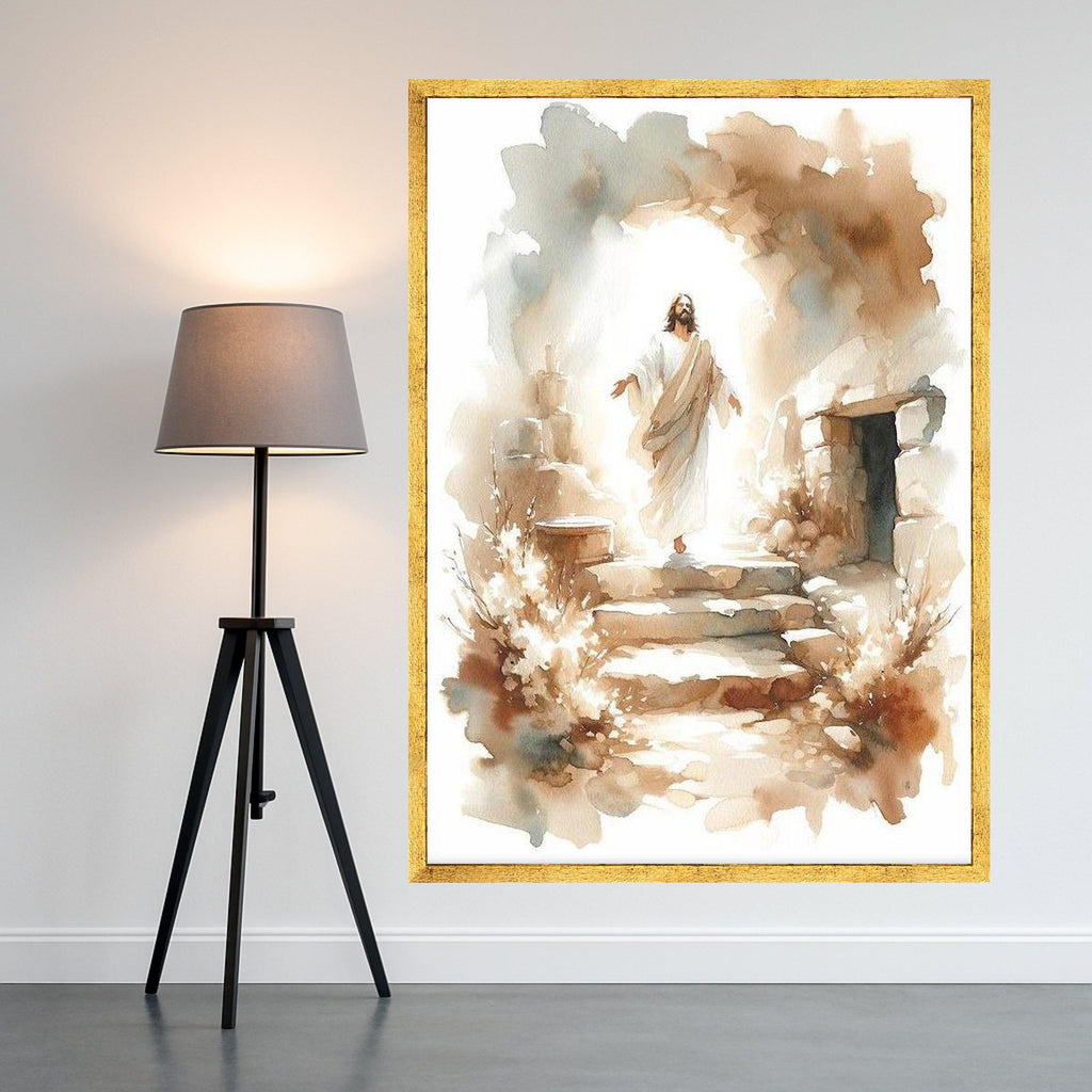 Resurrection Scene Canvas Wall Art, Jesus Risen Painting, Religious Spiritual Decor, Christian Faith Artwork, Inspirational Ready To Hang