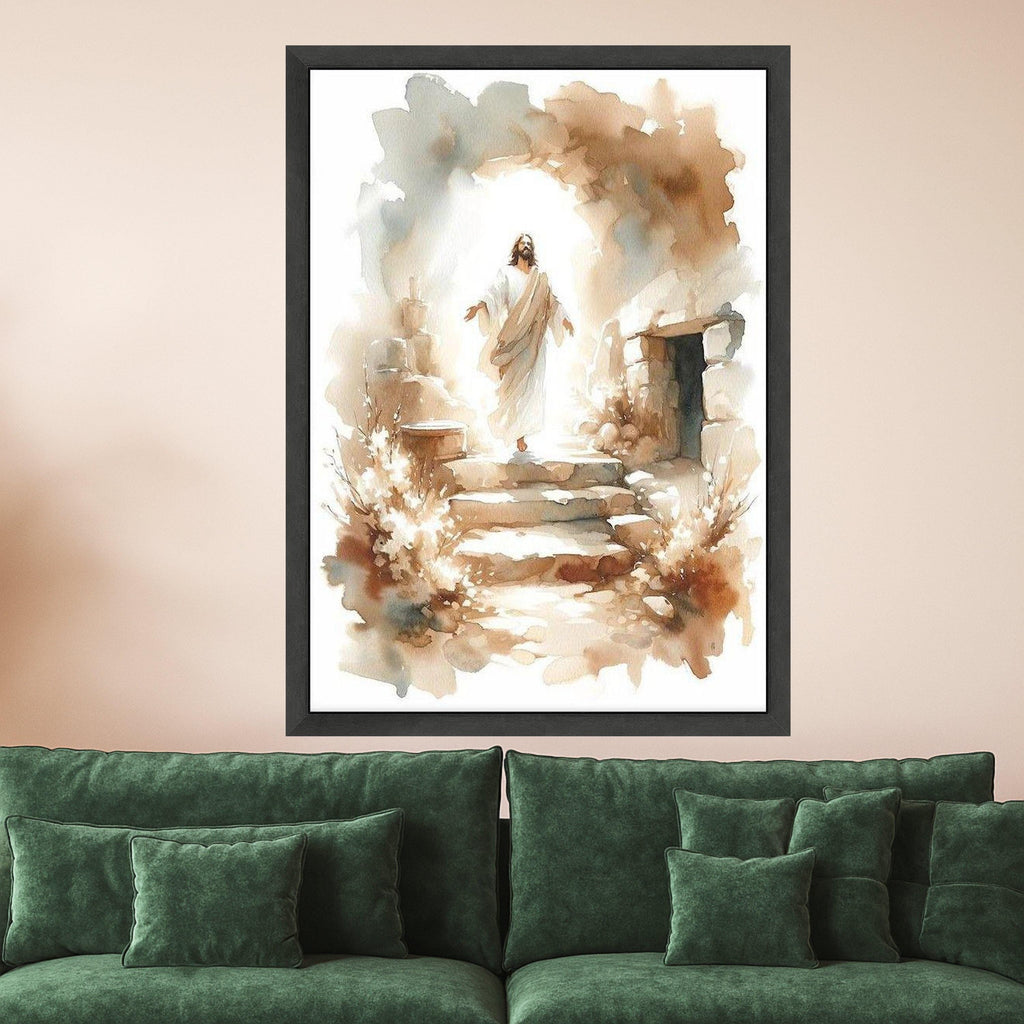 Resurrection Scene Canvas Wall Art, Jesus Risen Painting, Religious Spiritual Decor, Christian Faith Artwork, Inspirational Ready To Hang