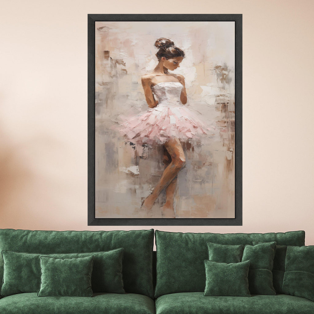 Elegant Ballerina in Pink Tutu Canvas, Contemporary Ballet Art, Female Dance Figure Painting, Soft Neutral Wall Decor, Ready To Hang,