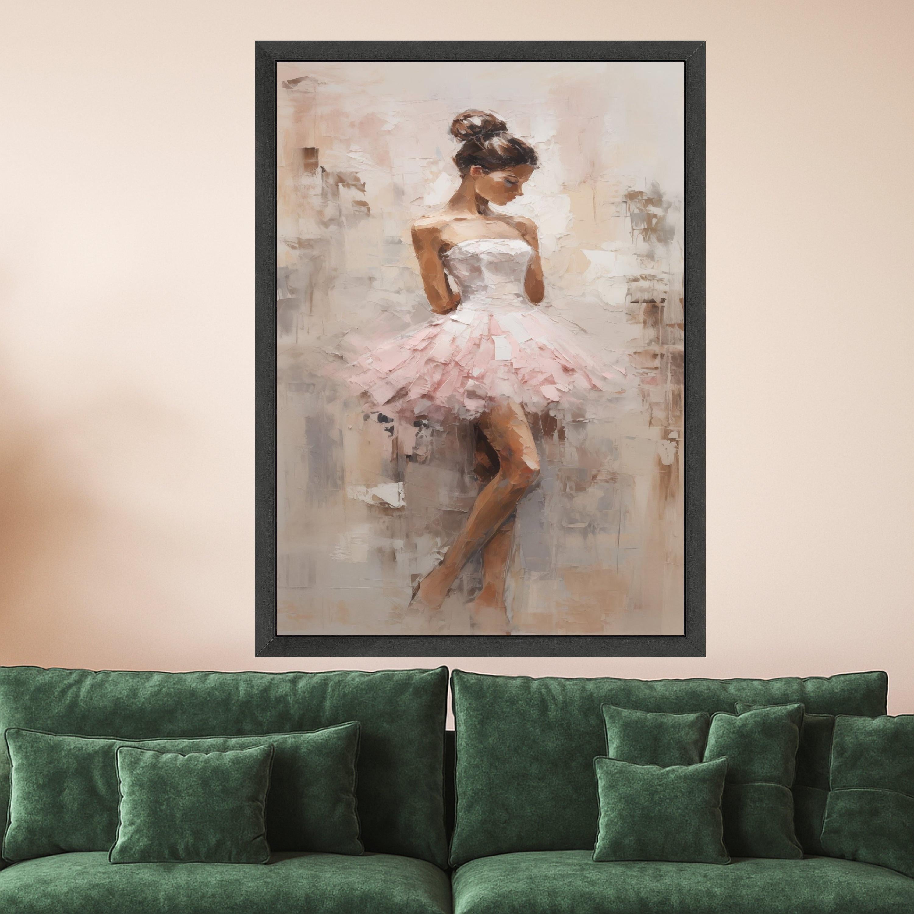 Elegant Ballerina in Pink Tutu Canvas, Contemporary Ballet Art, Female Dance Figure Painting, Soft Neutral Wall Decor, Ready To Hang,