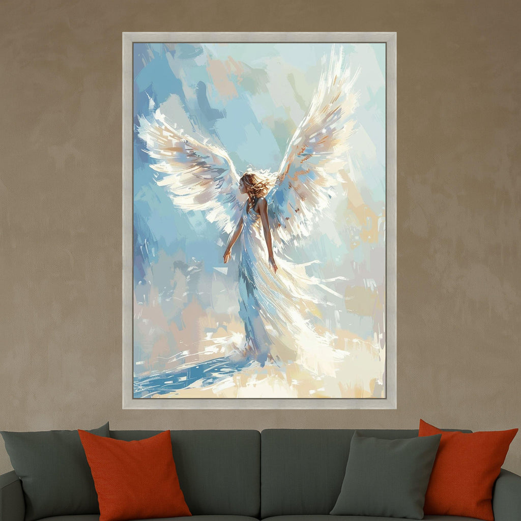 Radiant Angel Wings Canvas, Ethereal Woman Art, Spiritual Wall Decor, Light and Grace Painting, Inspirational Canvas Wall Art Ready To Hang,