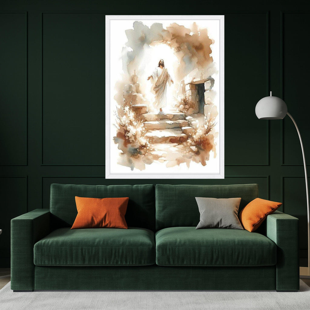 Resurrection Scene Canvas Wall Art, Jesus Risen Painting, Religious Spiritual Decor, Christian Faith Artwork, Inspirational Ready To Hang