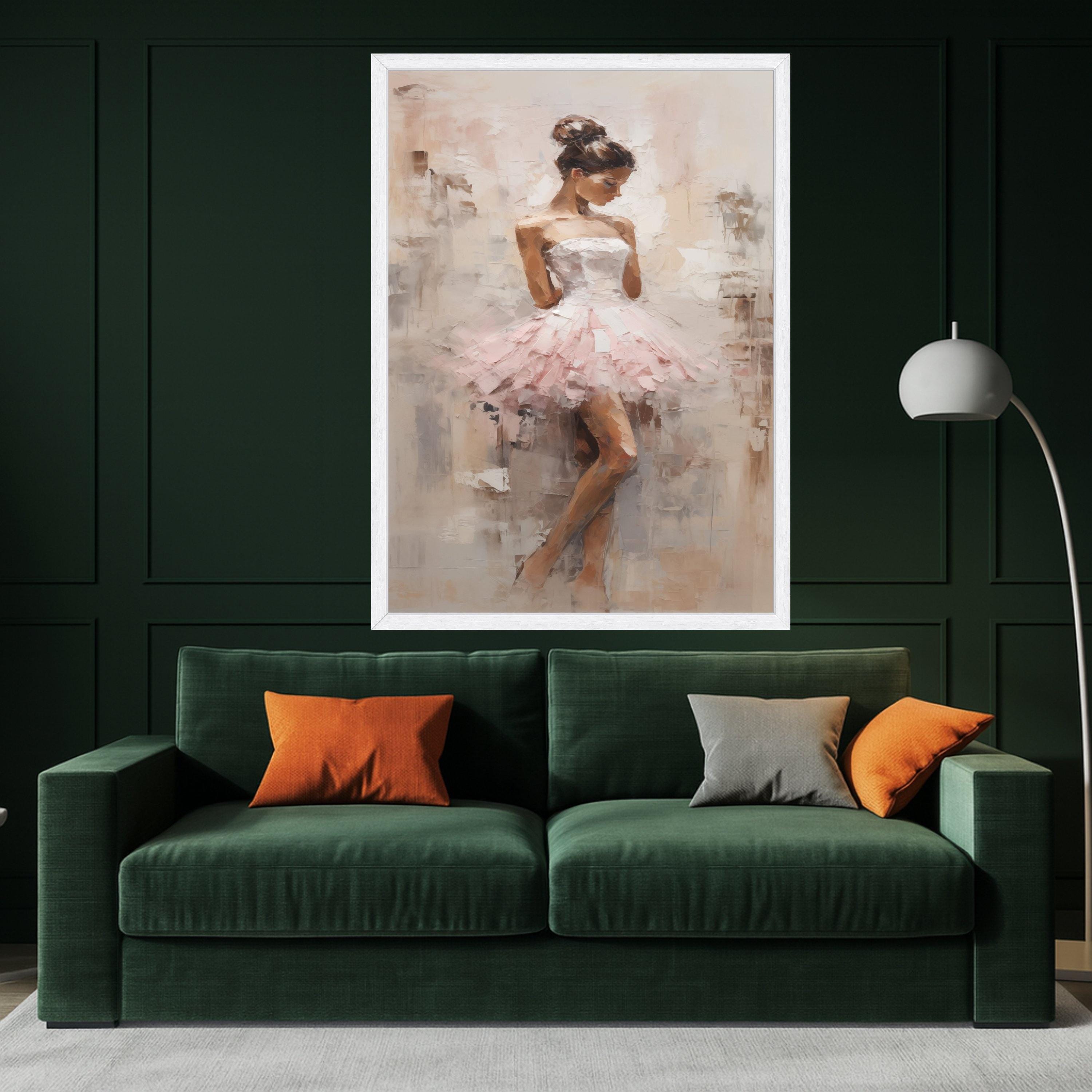 Elegant Ballerina in Pink Tutu Canvas, Contemporary Ballet Art, Female Dance Figure Painting, Soft Neutral Wall Decor, Ready To Hang,