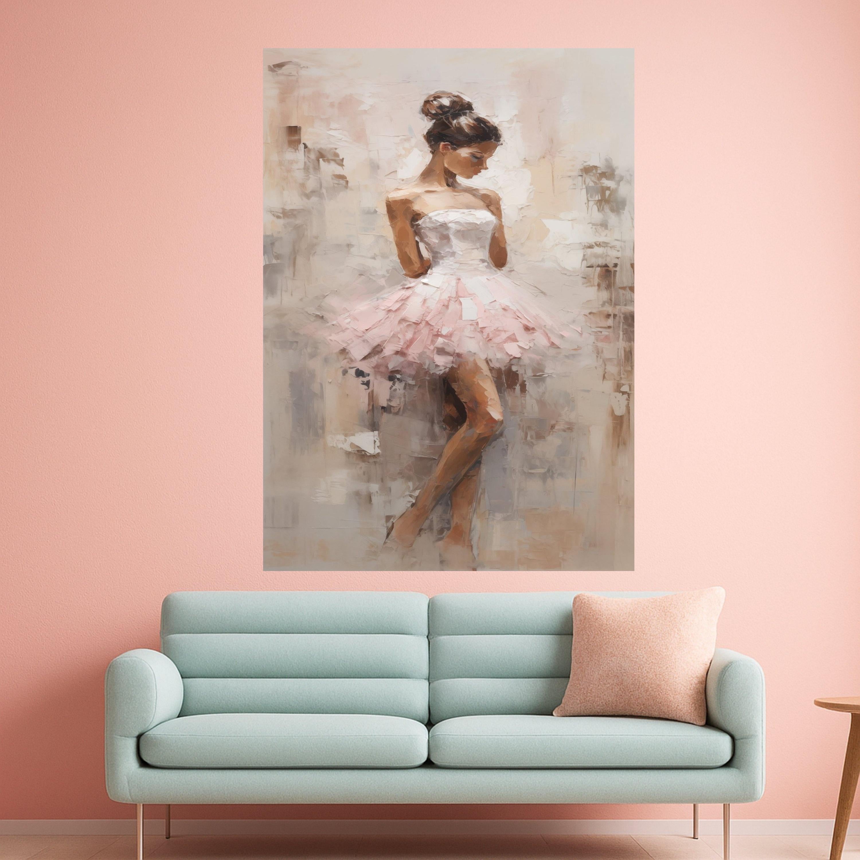 Elegant Ballerina in Pink Tutu Canvas, Contemporary Ballet Art, Female Dance Figure Painting, Soft Neutral Wall Decor, Ready To Hang,