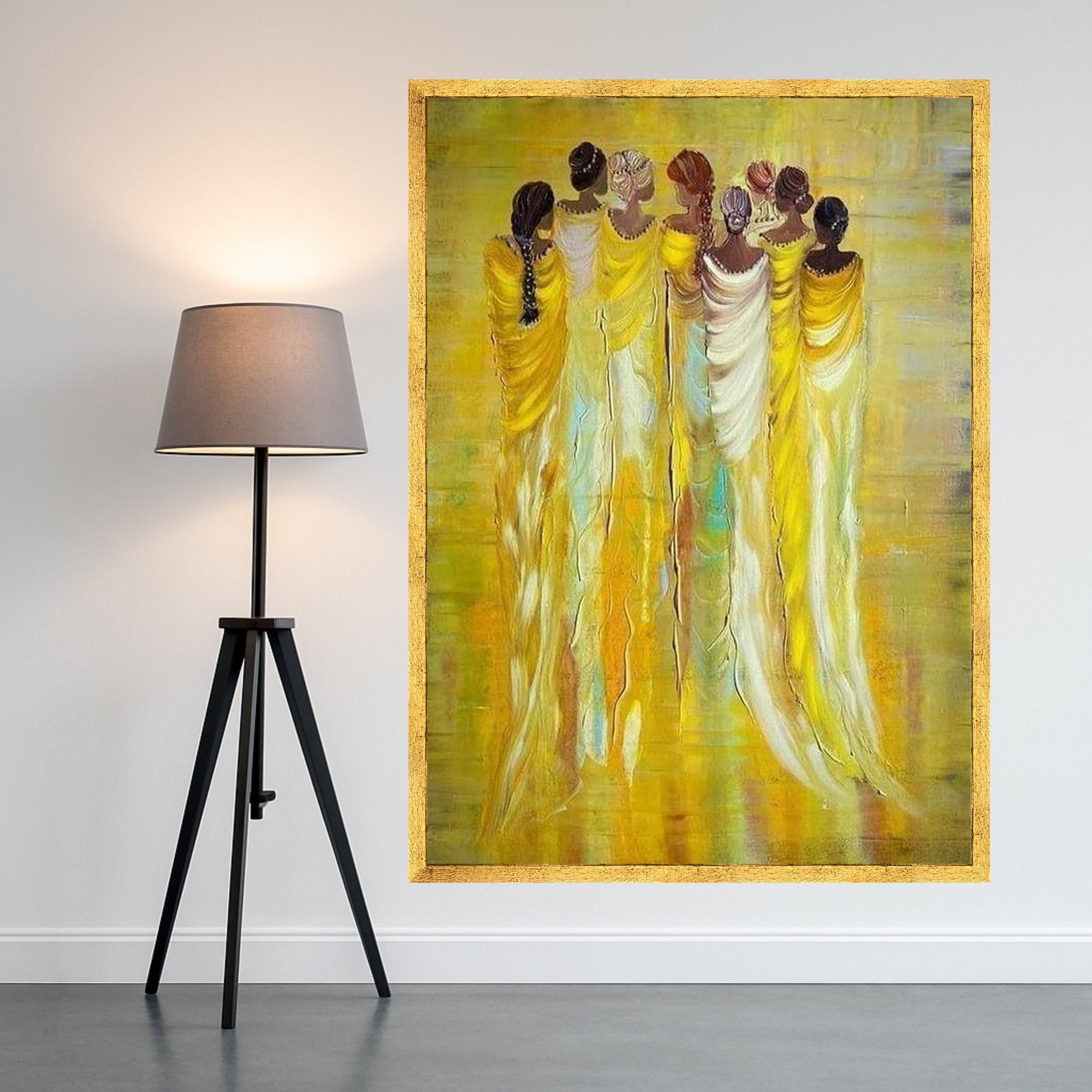 Elegant Women in Yellow and White, Abstract African Figures Canvas, Ethnic Wall Art, Modern Painting, Home Decor Canvas Art Ready To Hang,