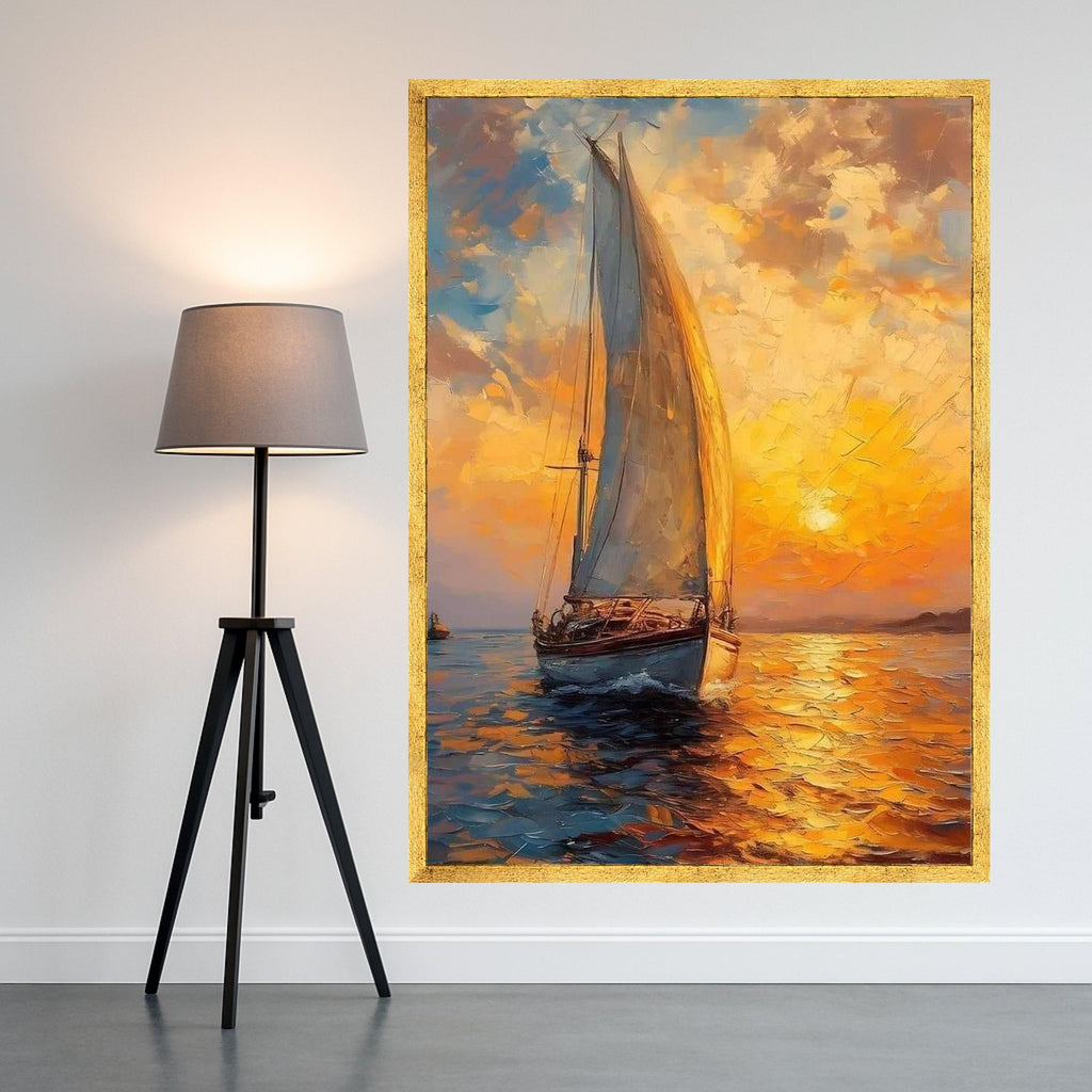Sailboat Canvas Print – Nautical Wall Art, Sunset Wall Decor, Ready to Hang Ocean Wall Decoration