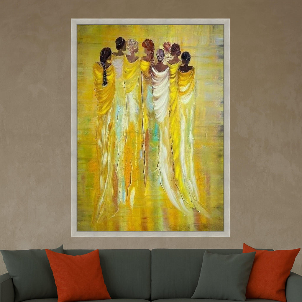 Elegant Women in Yellow and White, Abstract African Figures Canvas, Ethnic Wall Art, Modern Painting, Home Decor Canvas Art Ready To Hang,