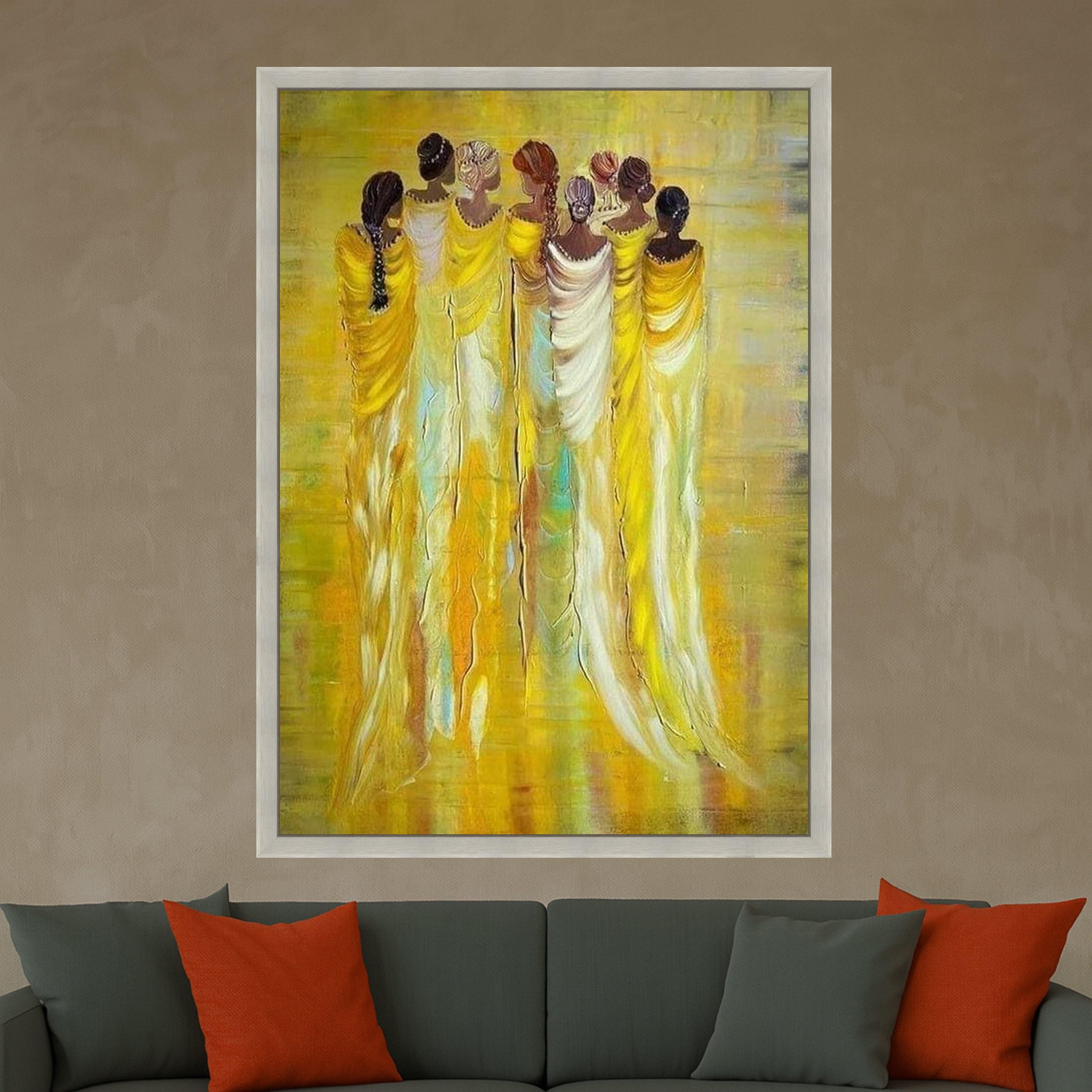 Elegant Women in Yellow and White, Abstract African Figures Canvas, Ethnic Wall Art, Modern Painting, Home Decor Canvas Art Ready To Hang,