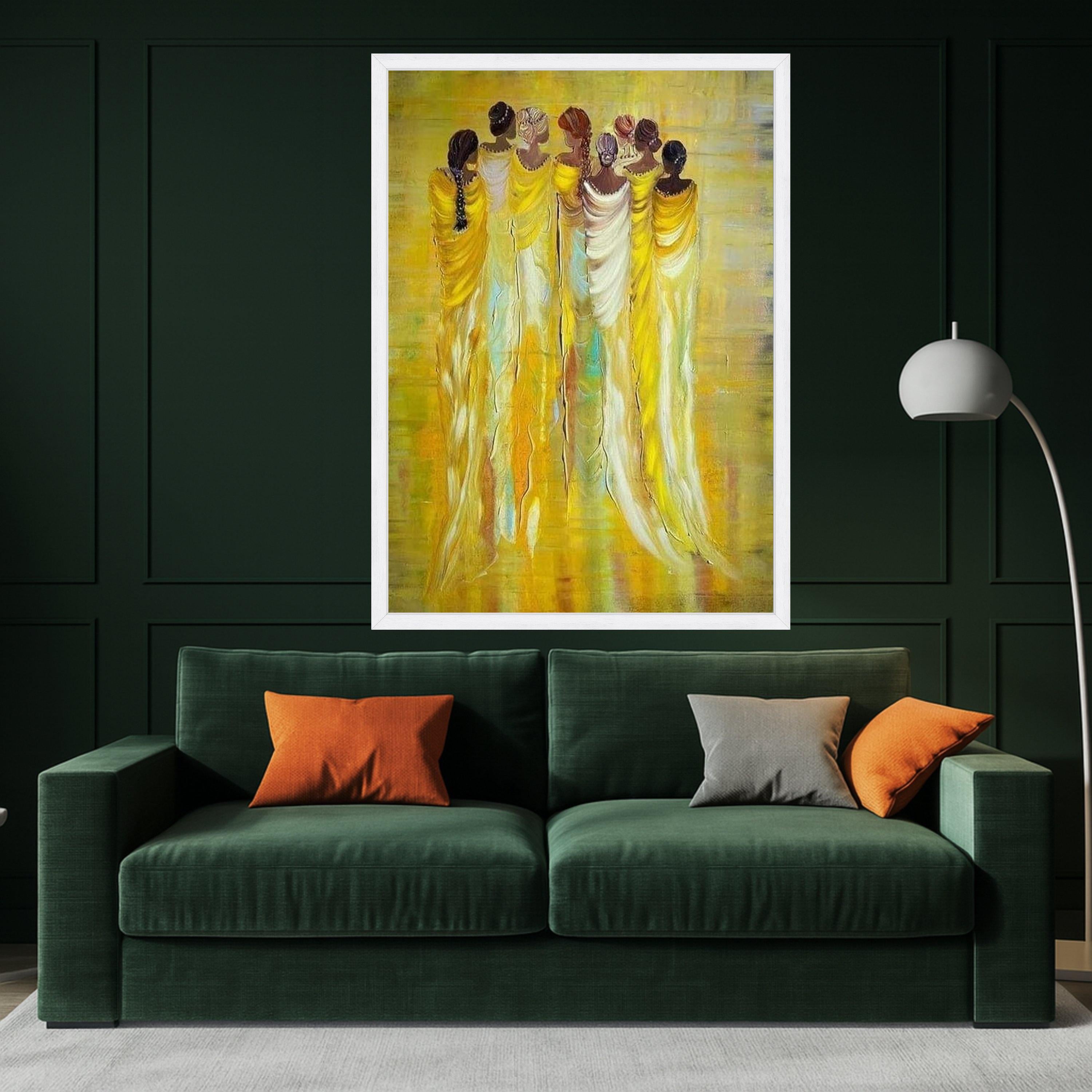 Elegant Women in Yellow and White, Abstract African Figures Canvas, Ethnic Wall Art, Modern Painting, Home Decor Canvas Art Ready To Hang,