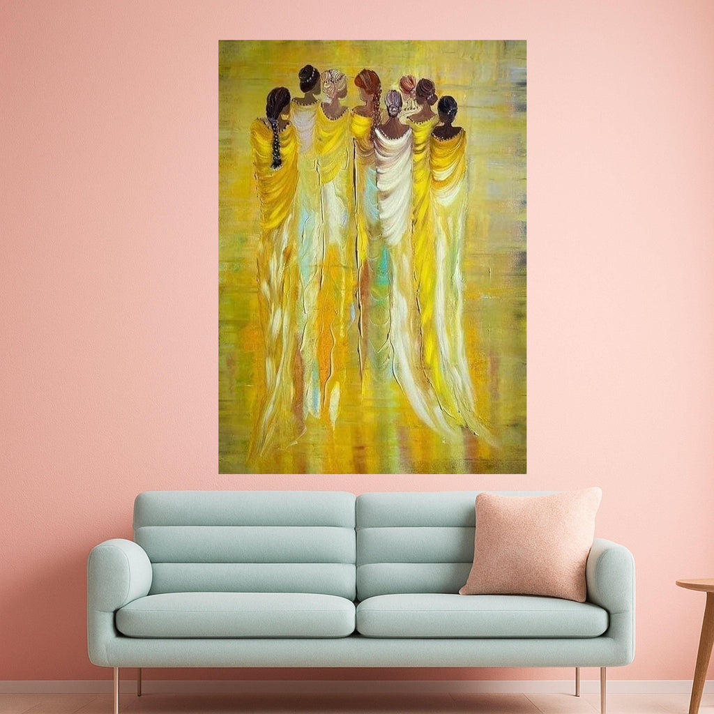 Elegant Women in Yellow and White, Abstract African Figures Canvas, Ethnic Wall Art, Modern Painting, Home Decor Canvas Art Ready To Hang,