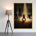 Elegant Tango Dance Scene, Romantic Ballroom Canvas, Couples Dancing Art, Red Dress Highlight, Moody Lighting Wall Decor Ready To Hang,