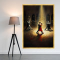 Elegant Tango Dance Scene, Romantic Ballroom Canvas, Couples Dancing Art, Red Dress Highlight, Moody Lighting Wall Decor Ready To Hang,