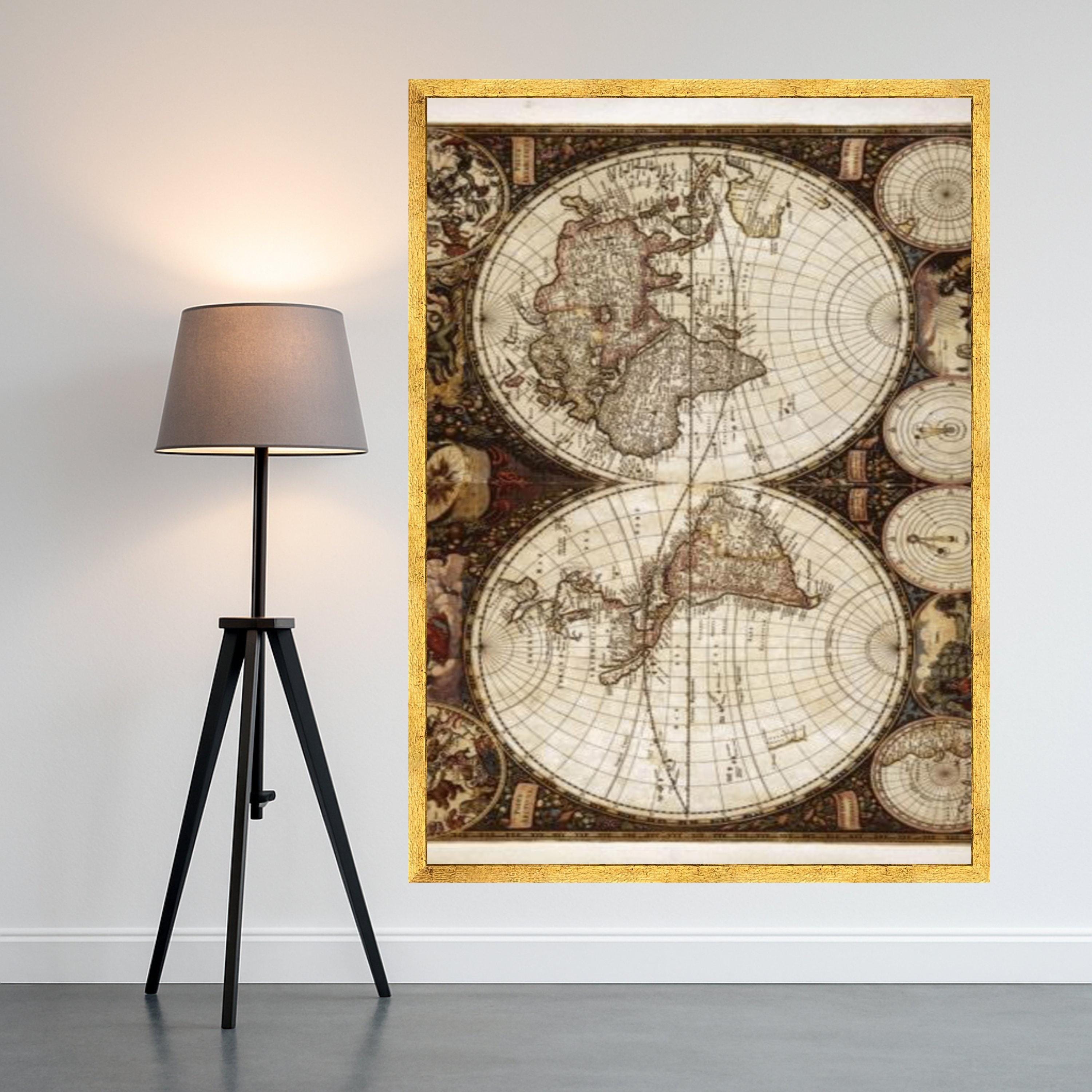 Vintage Antique World Map Canvas, Old Globe Wall Art, Historical Nautical Map Print, Retro Earth Cartography Canvas, Home Ready To Hang,