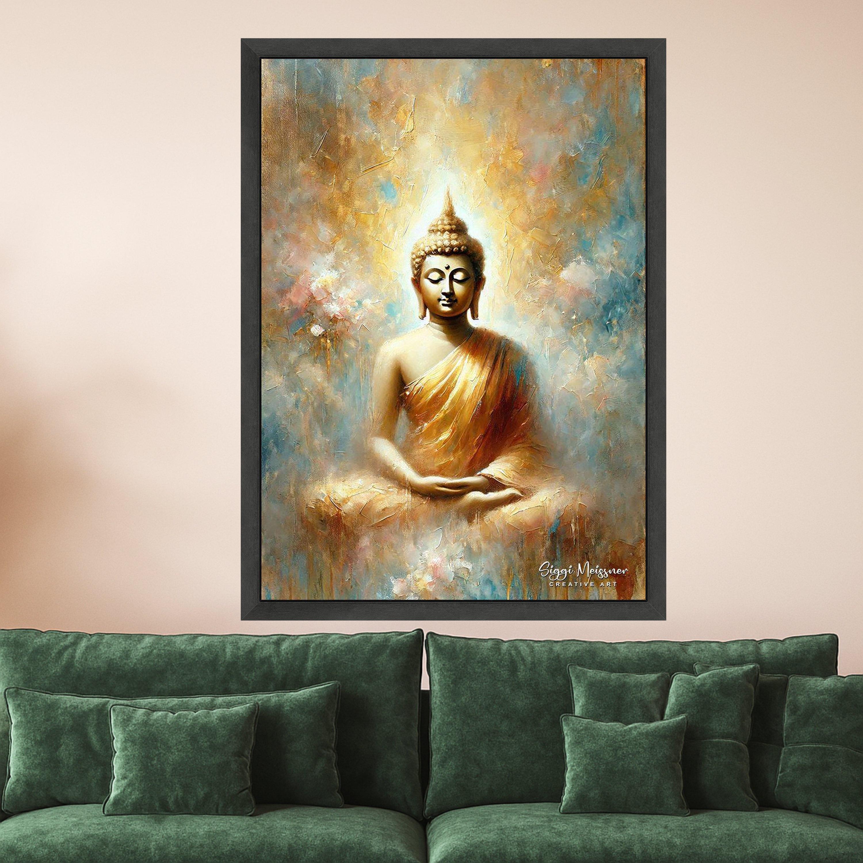 Meditative Buddha Painting Canvas, Spiritual Wall Art, Zen Home Decor, Golden Buddha Artwork, Tranquil Meditation Canvas, Ready To Hang,