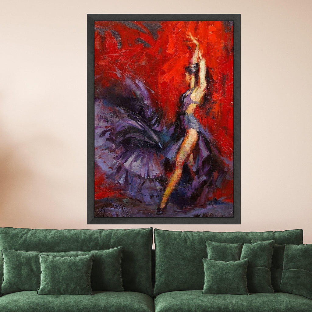 Handmade Flamenco Dancer Canvas Art, Red Purple Abstract Painting, Ready to Hang