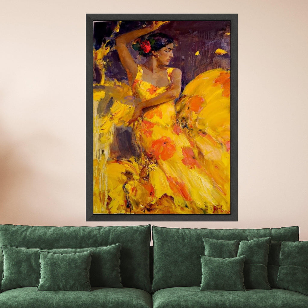 Flamenco Dancer Canvas, Vibrant Yellow Dress, Spanish Dance Art, Expressive Woman Portrait, Bold Color Wall Art, Ready to Ready To Hang,