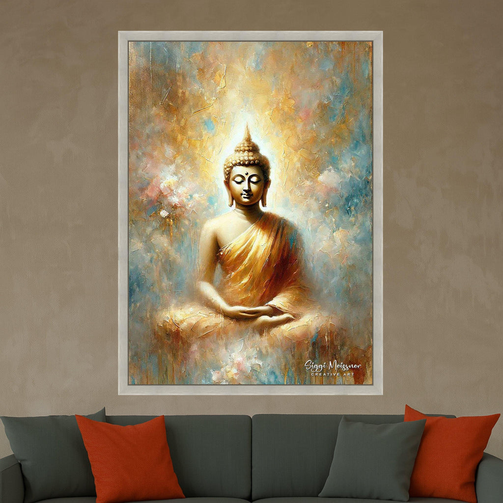 Meditative Buddha Painting Canvas, Spiritual Wall Art, Zen Home Decor, Golden Buddha Artwork, Tranquil Meditation Canvas, Ready To Hang,