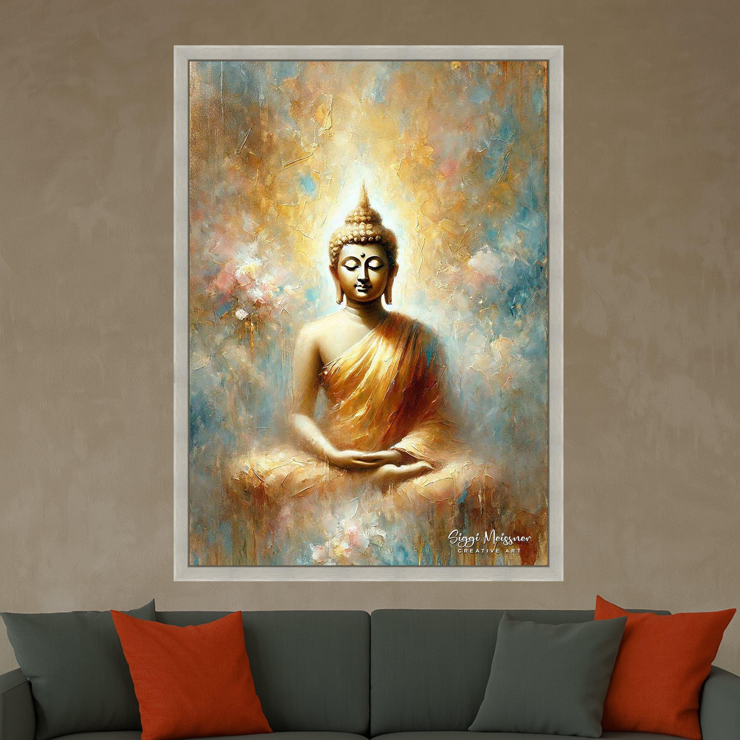 Meditative Buddha Painting Canvas, Spiritual Wall Art, Zen Home Decor, Golden Buddha Artwork, Tranquil Meditation Canvas, Ready To Hang,