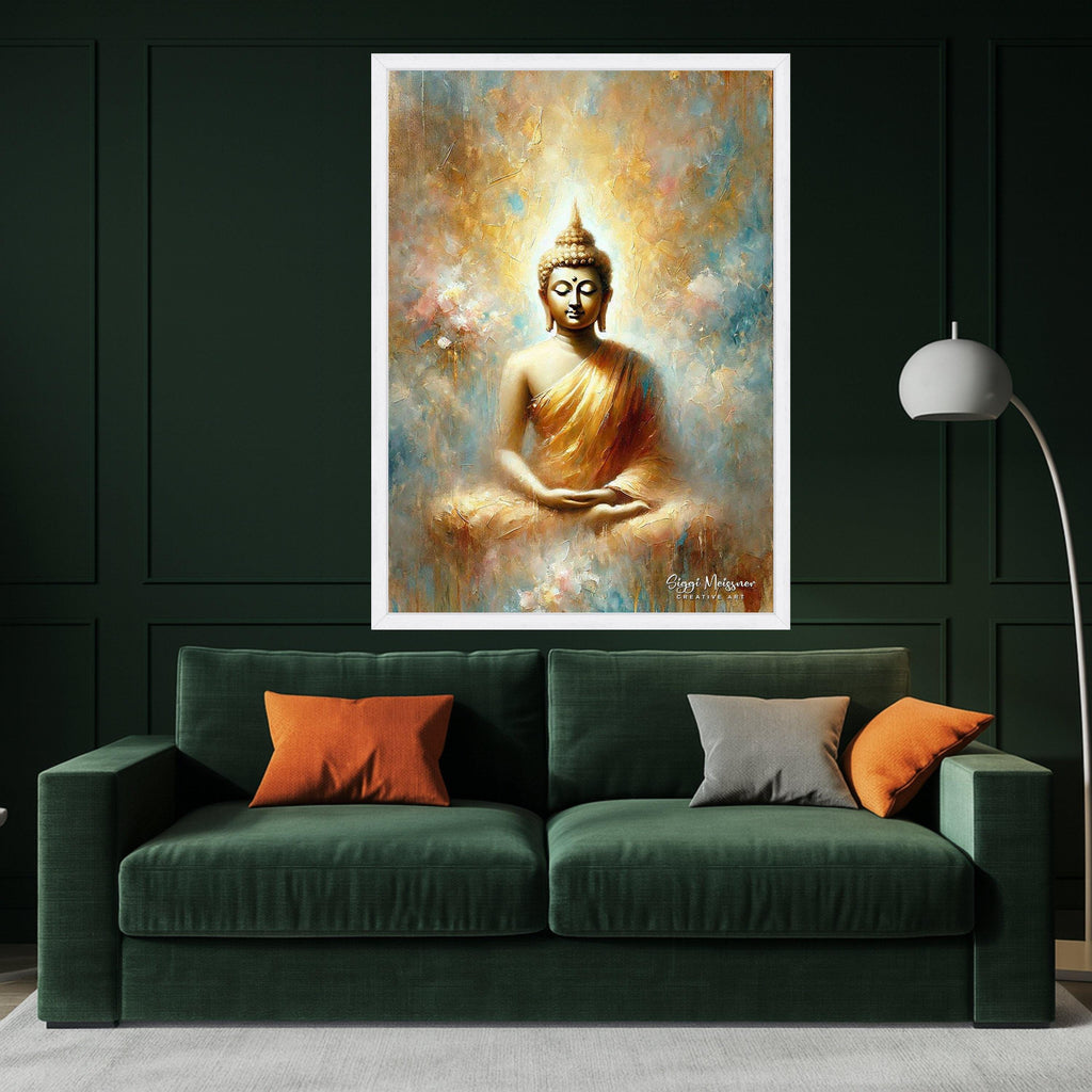 Meditative Buddha Painting Canvas, Spiritual Wall Art, Zen Home Decor, Golden Buddha Artwork, Tranquil Meditation Canvas, Ready To Hang,