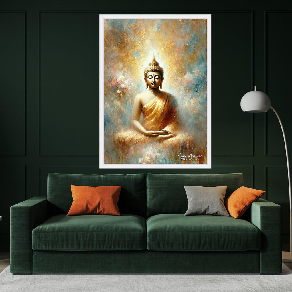 Meditative Buddha Painting Canvas, Spiritual Wall Art, Zen Home Decor, Golden Buddha Artwork, Tranquil Meditation Canvas, Ready To Hang,