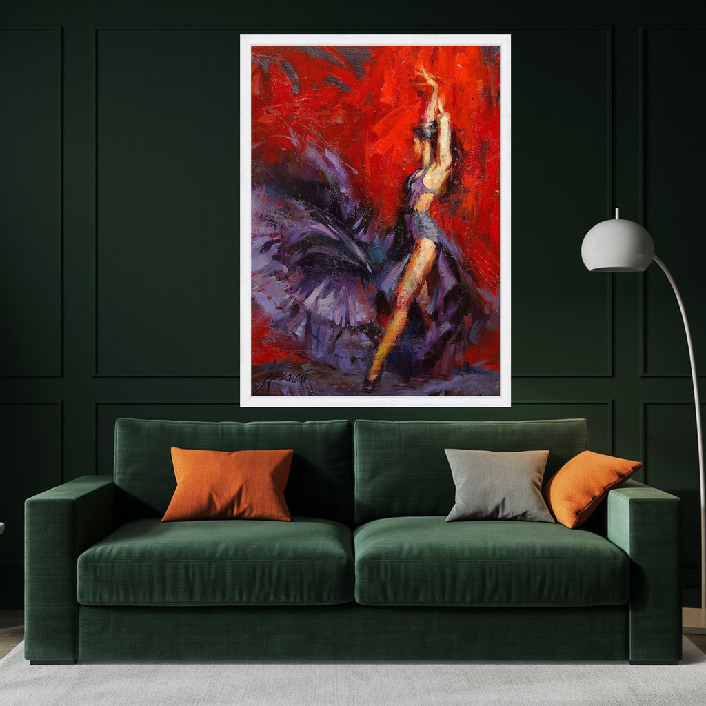 Handmade Flamenco Dancer Canvas Art, Red Purple Abstract Painting, Ready to Hang